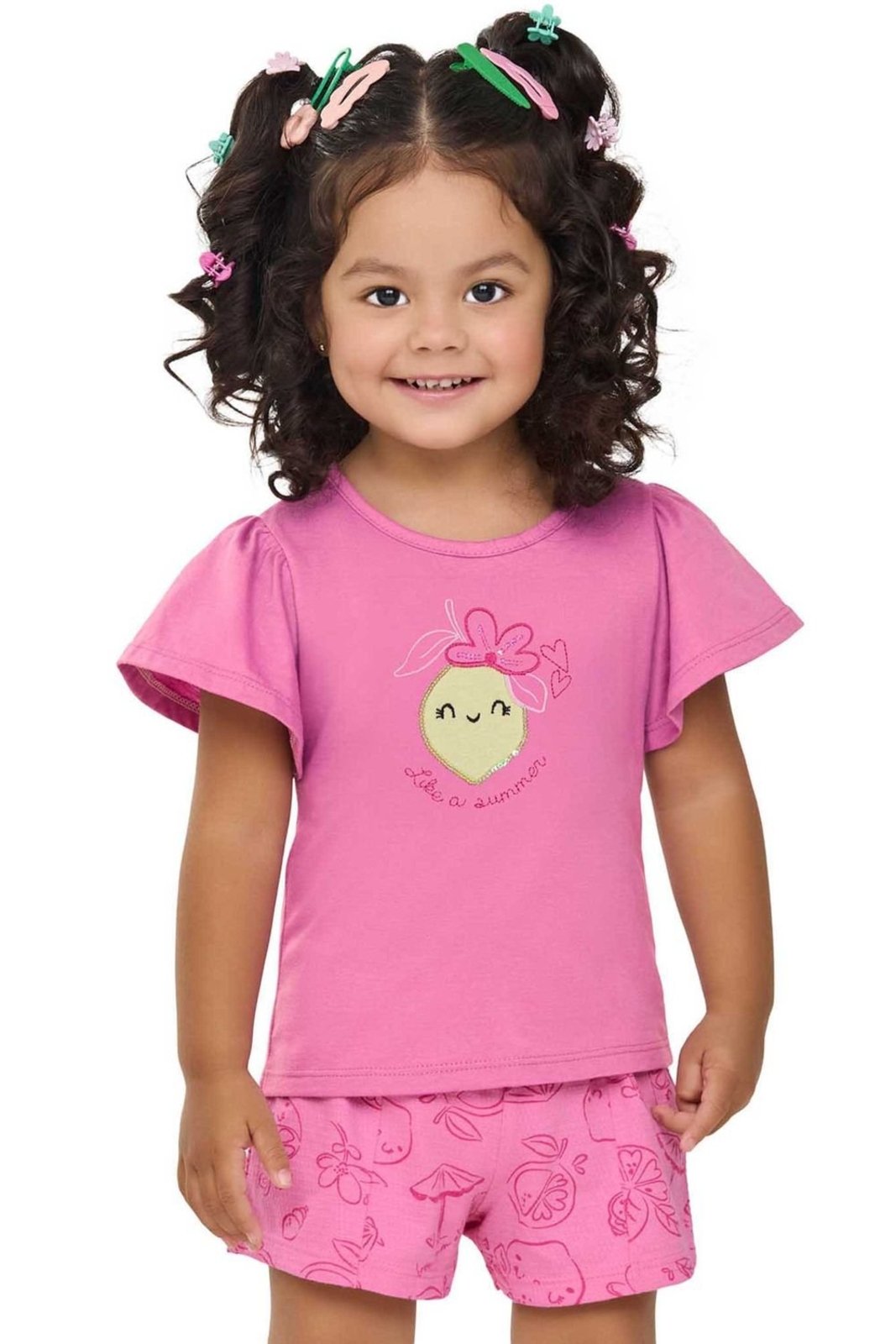 Infantil - Conjunto Menina Lantejoula Frutas Elian Rosa