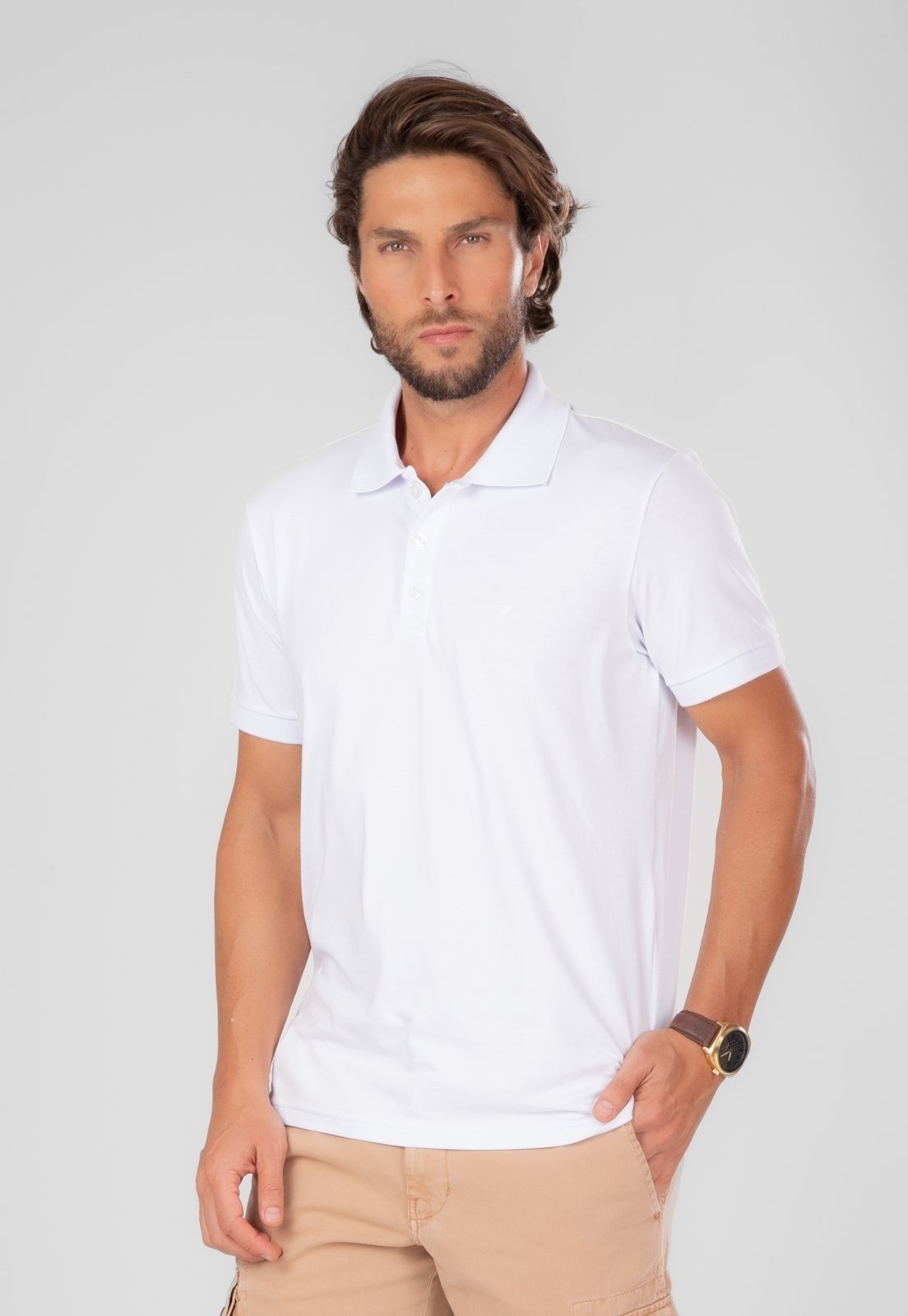 Polo Traymon Pima Slim Com Elastano Branco