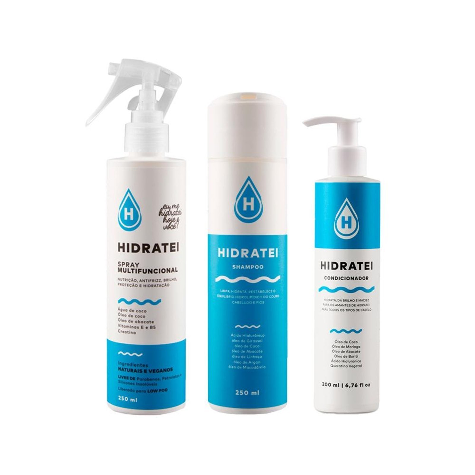 Vista 2 Kit Hidratei Shampoo 250ml + Multifuncional Condicionador 200ml + Multifuncional Leave-In 250ml incolor Hidratei incolor
