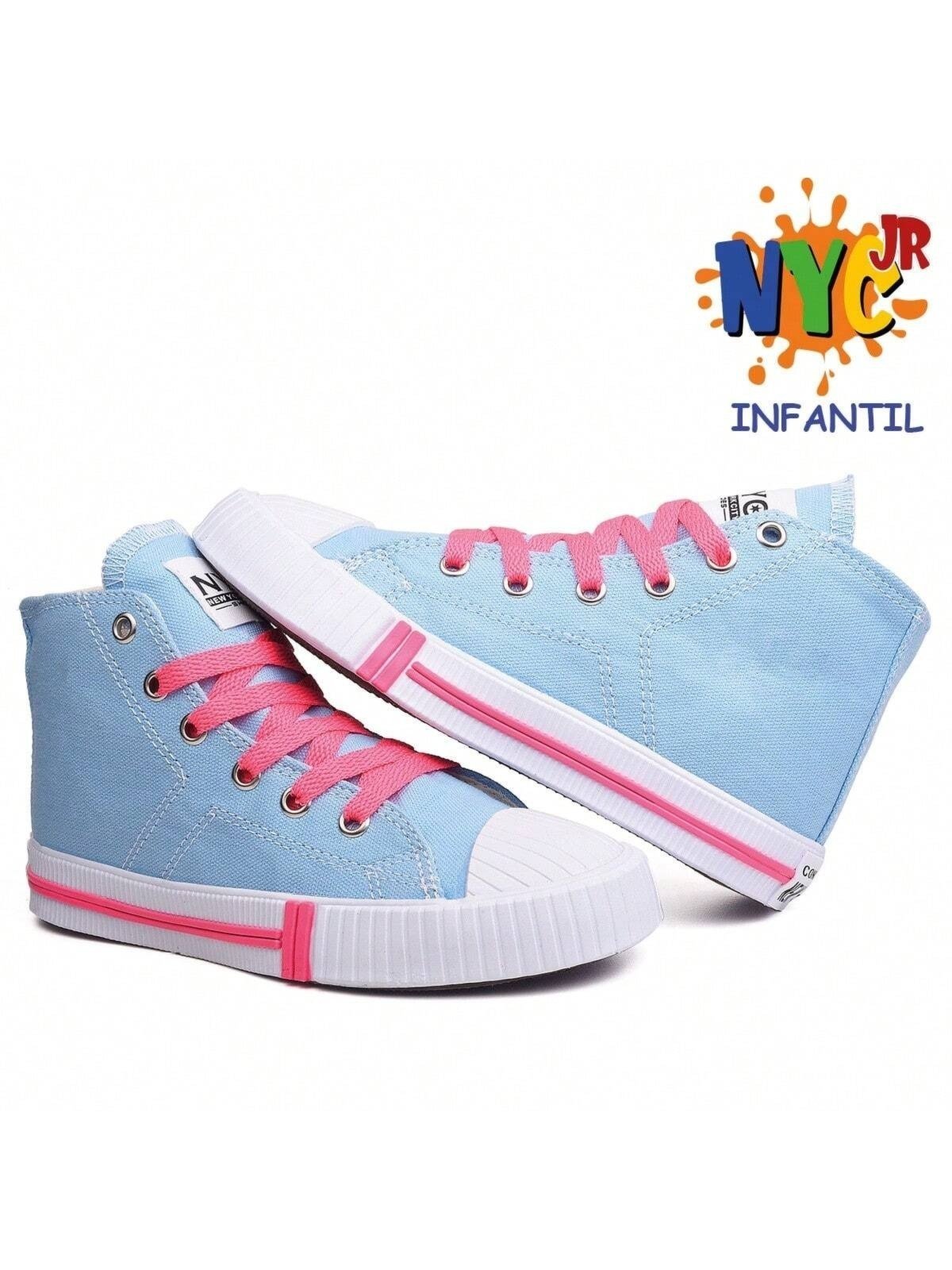 Vista 3 Infantil - Tenis Botinha Menina Menino Nyc Shoes Star escola NYC NEW YORK CITY SHOES azul/pink NYC NEW YORK CITY SHOES azul/pink