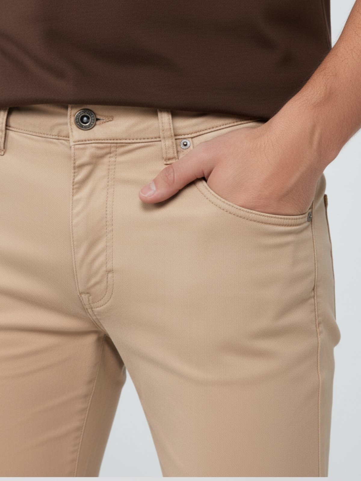 Calça Sarja Masculina Alpha Street Wear Confortável e Básica Bege