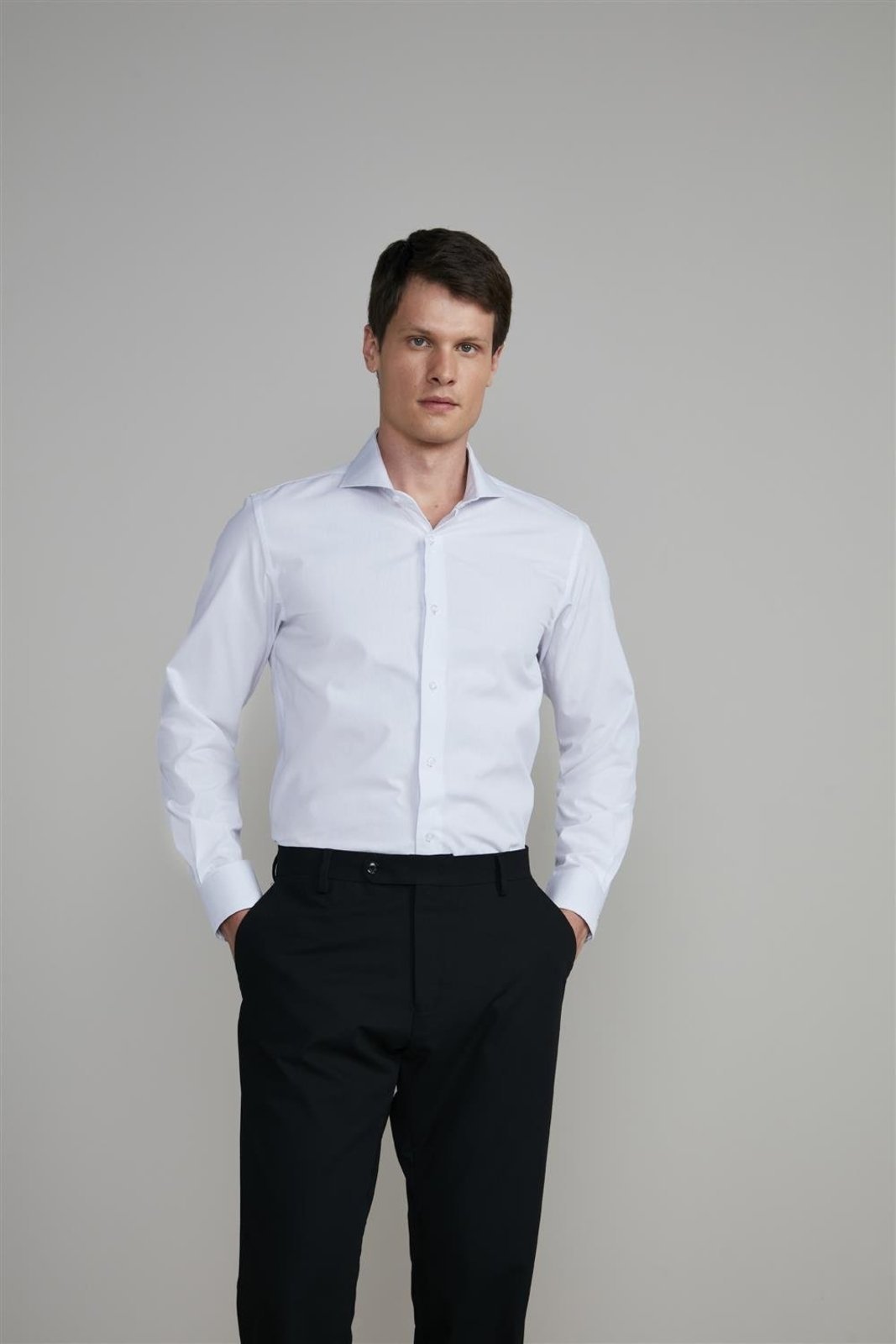 HIGHSTIL Camisa Social Slim Fit Listrada - Branco/Azul Claro