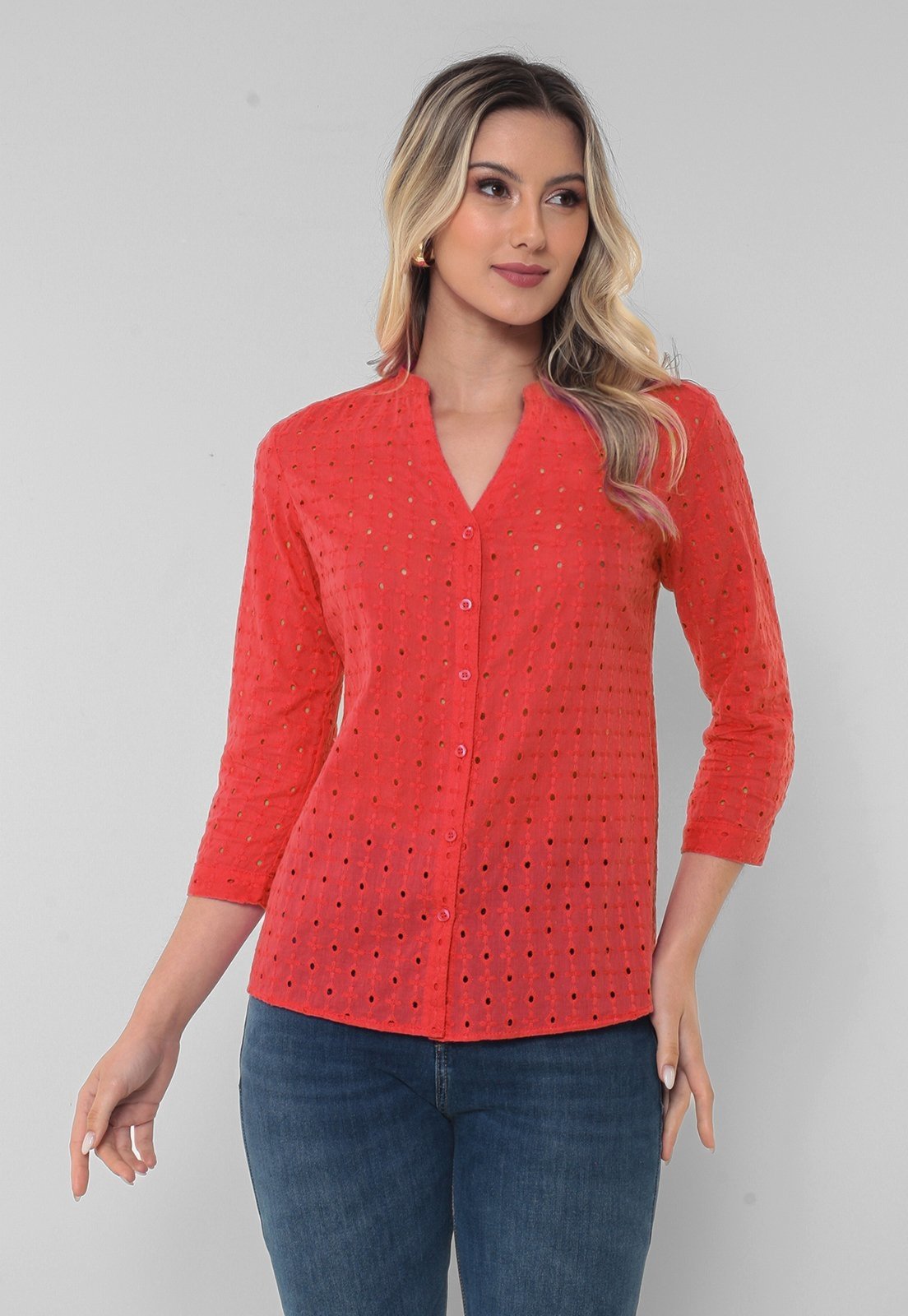 Camisa Intens Manga 3/4 Laise de Algodão Vermelho