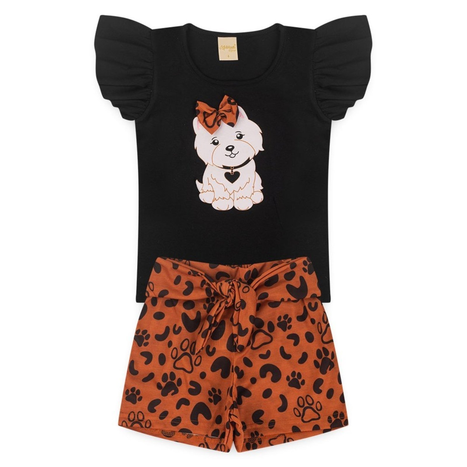 Vista 3 Infantil - Conjunto Verão Menina Blusa e Shorts Com Faixa Cachorrinha Molekada rosa Molekada rosa