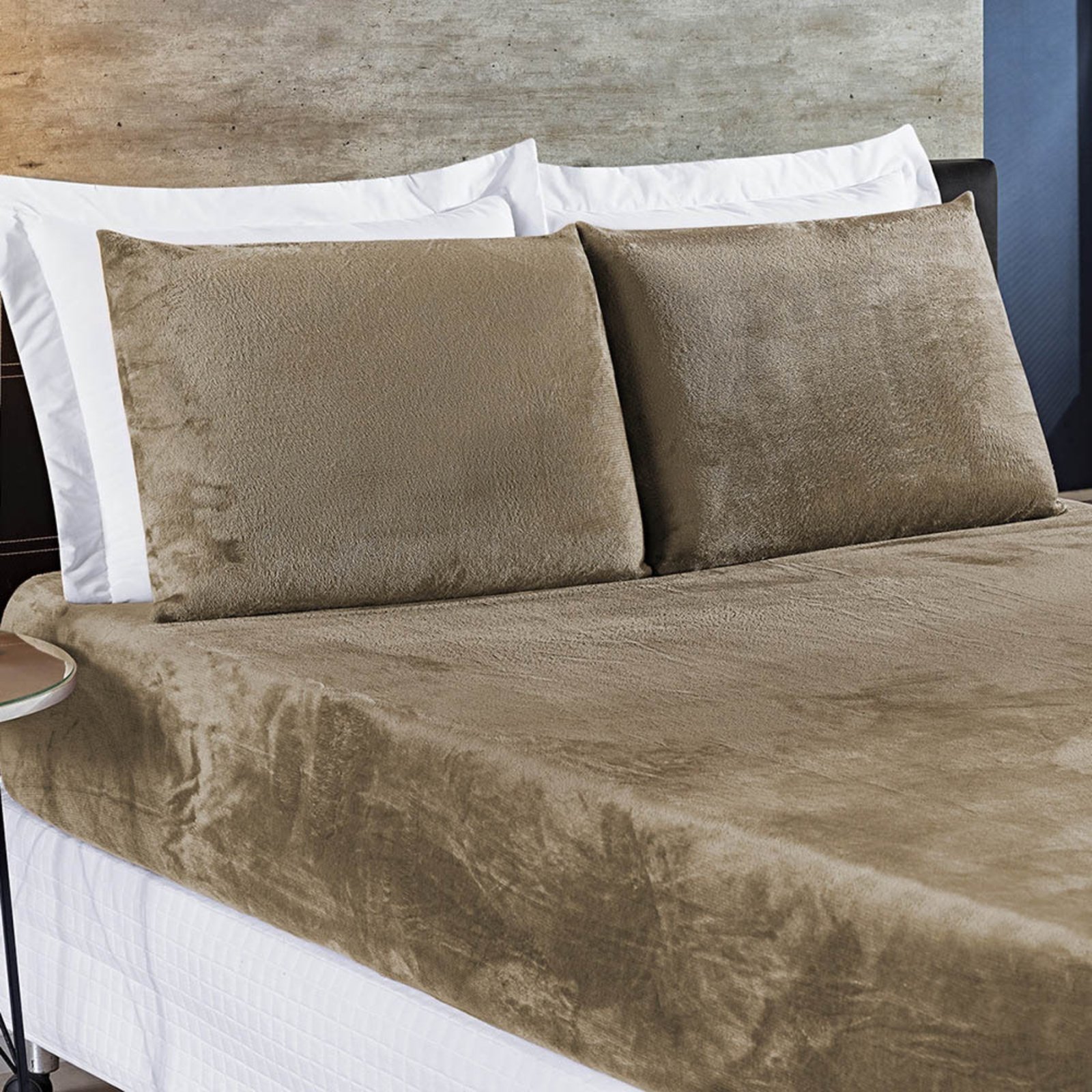 Jogo Cama Lençol Casa Scarpa BiaSoft Casal Padrão Manta Flannel Quente 3 Peças - Bege