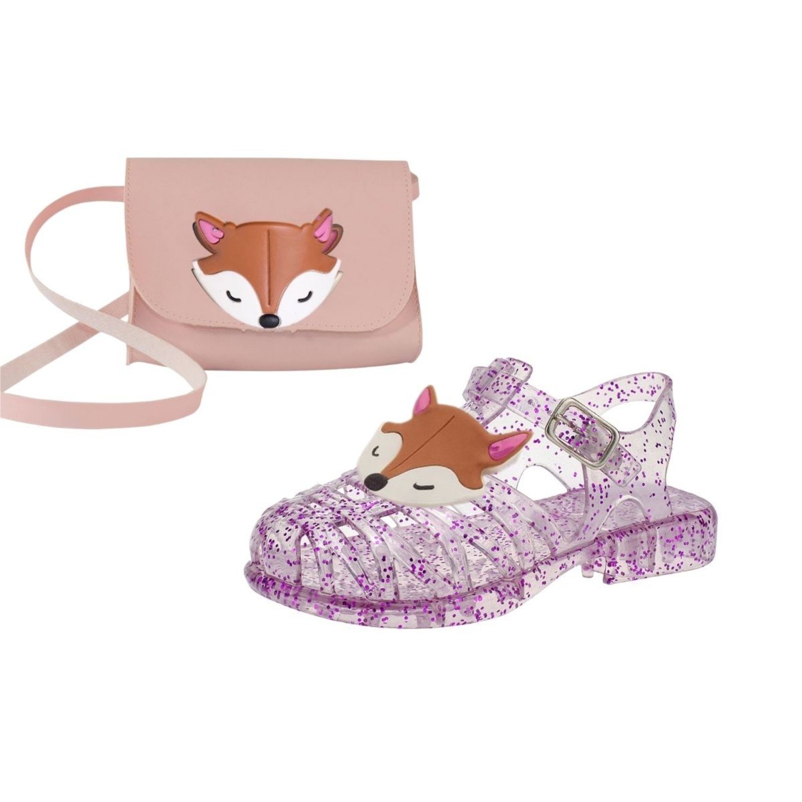 Infantil – Sandália Emborrachada Menina e Bolsa Com Enfeite Raposa