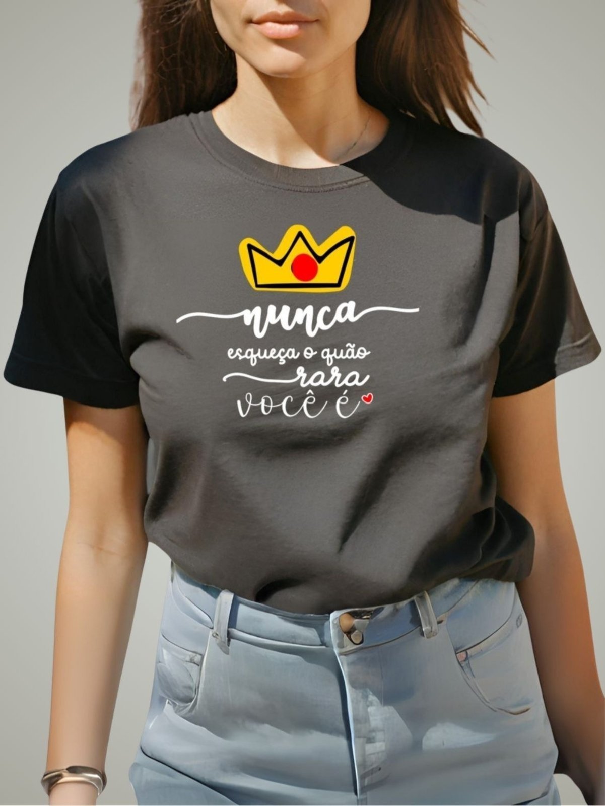 Camiseta T-shirt Feminina Plus Size GuGi Blusinha Estampado Mulher Poderosa Camisa Algodão Moda Preto