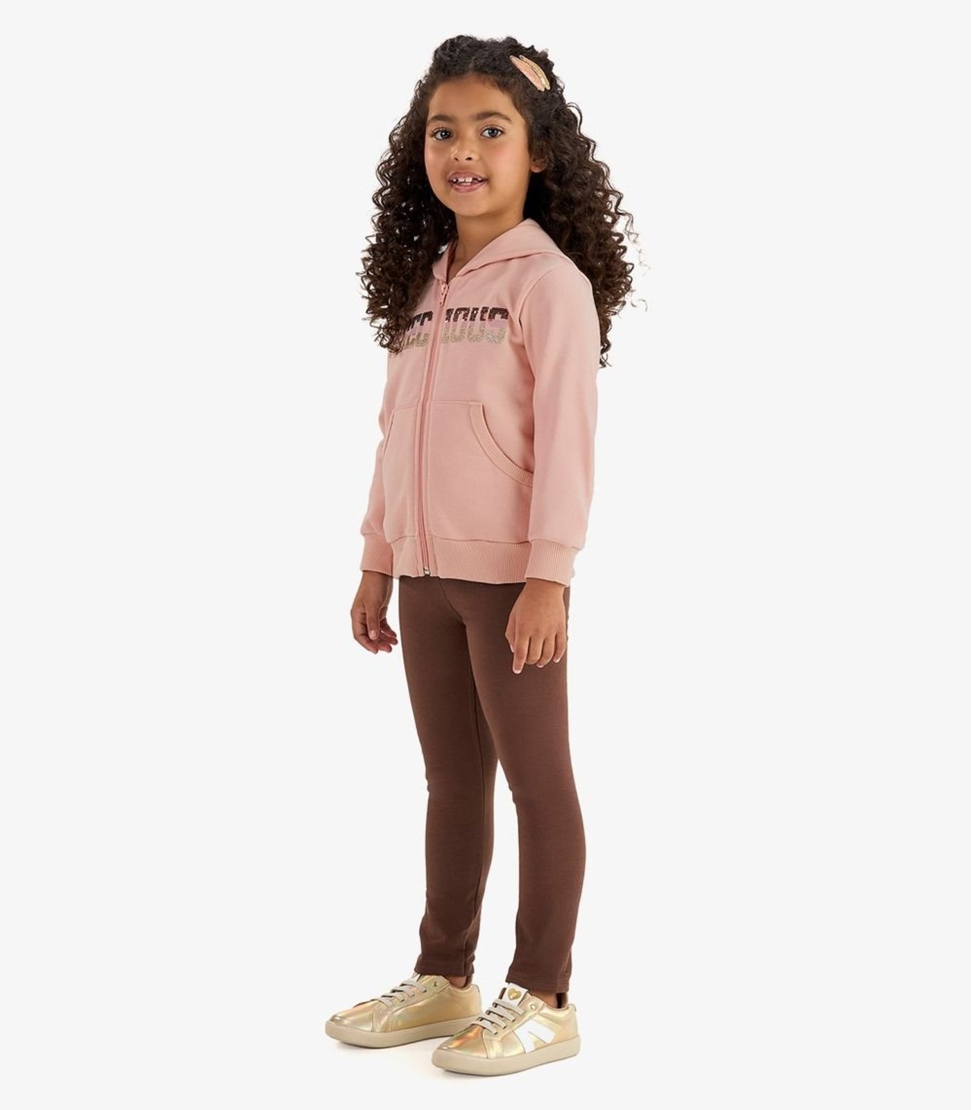 Infantil - Conjunto Jaqueta Capuz e Legging Rovi Rosa