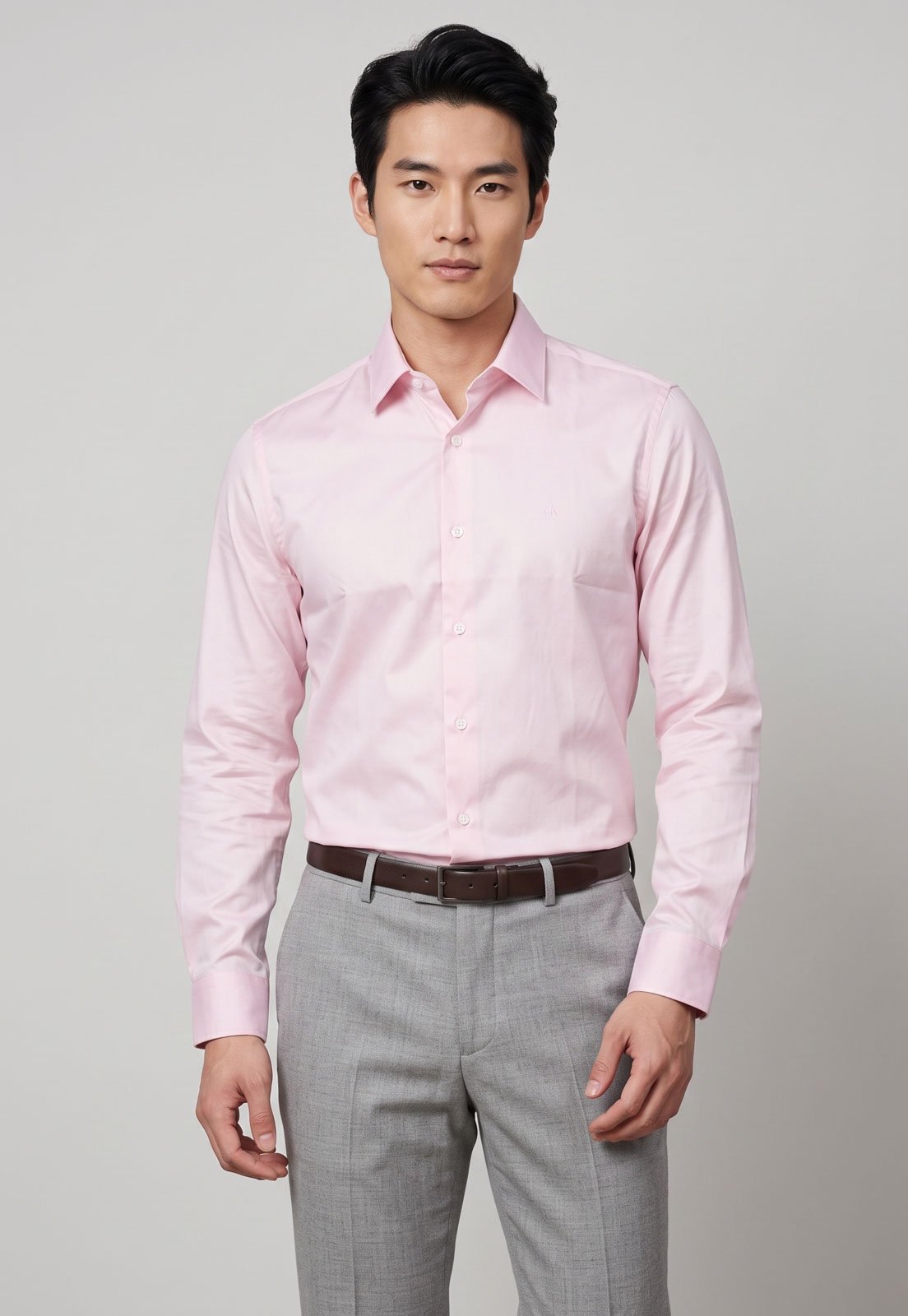 Camisa Masculina Calvin Klein Slim Manga Longa Rosa