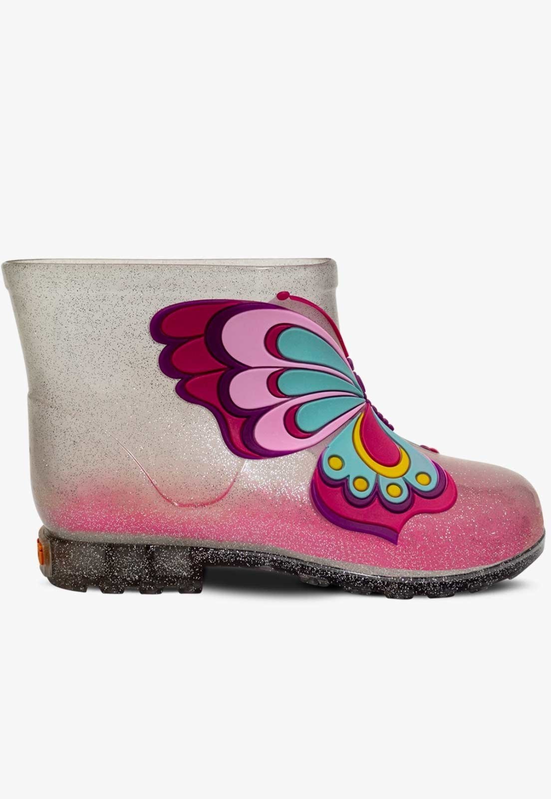 Vista 3 Infantil - Bota Galocha Cano Baixo Pópidi Menina Borboleta Glitter Pópidí prata