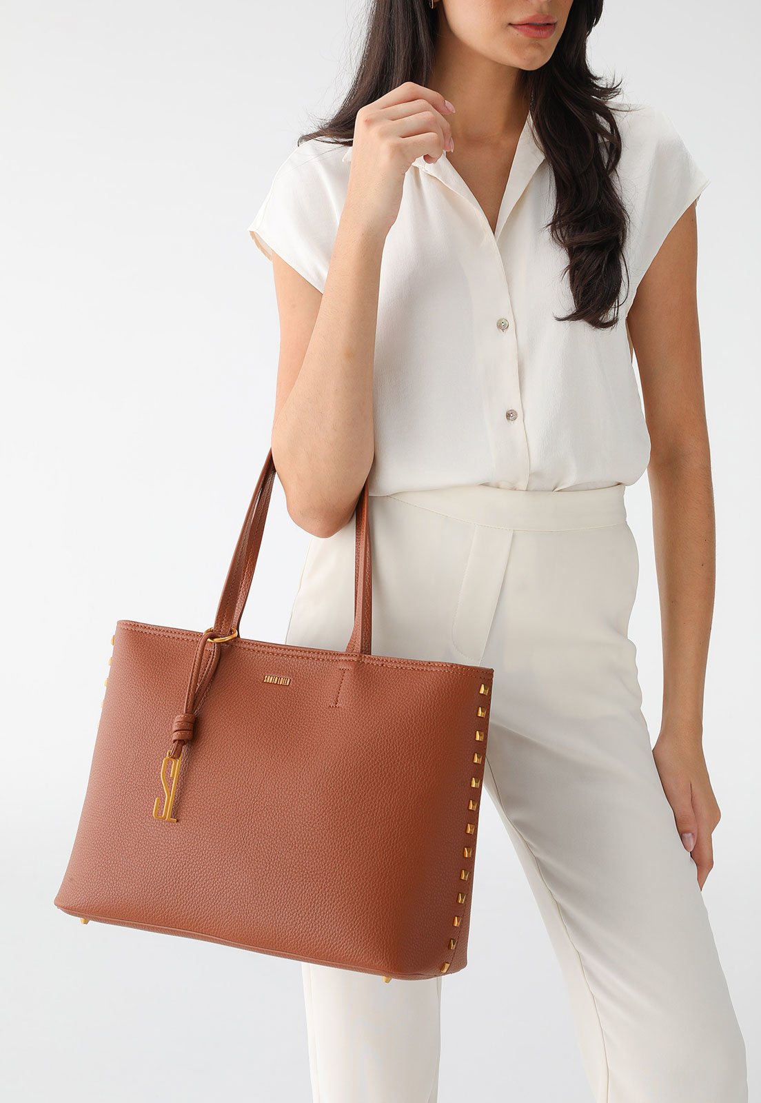 Bolsa Sacola Santa Lolla Tachas Metalizadas Caramelo