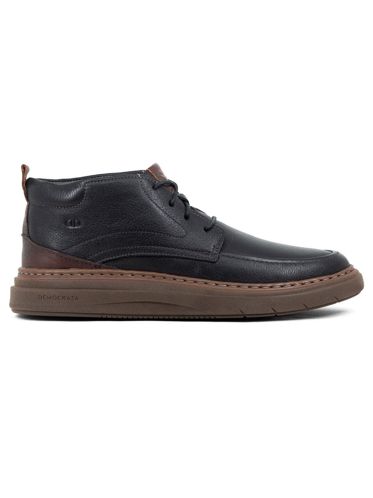 Bota Masculina Democrata Denim Clash Couro Com Cadarço Confortável Preto Grid