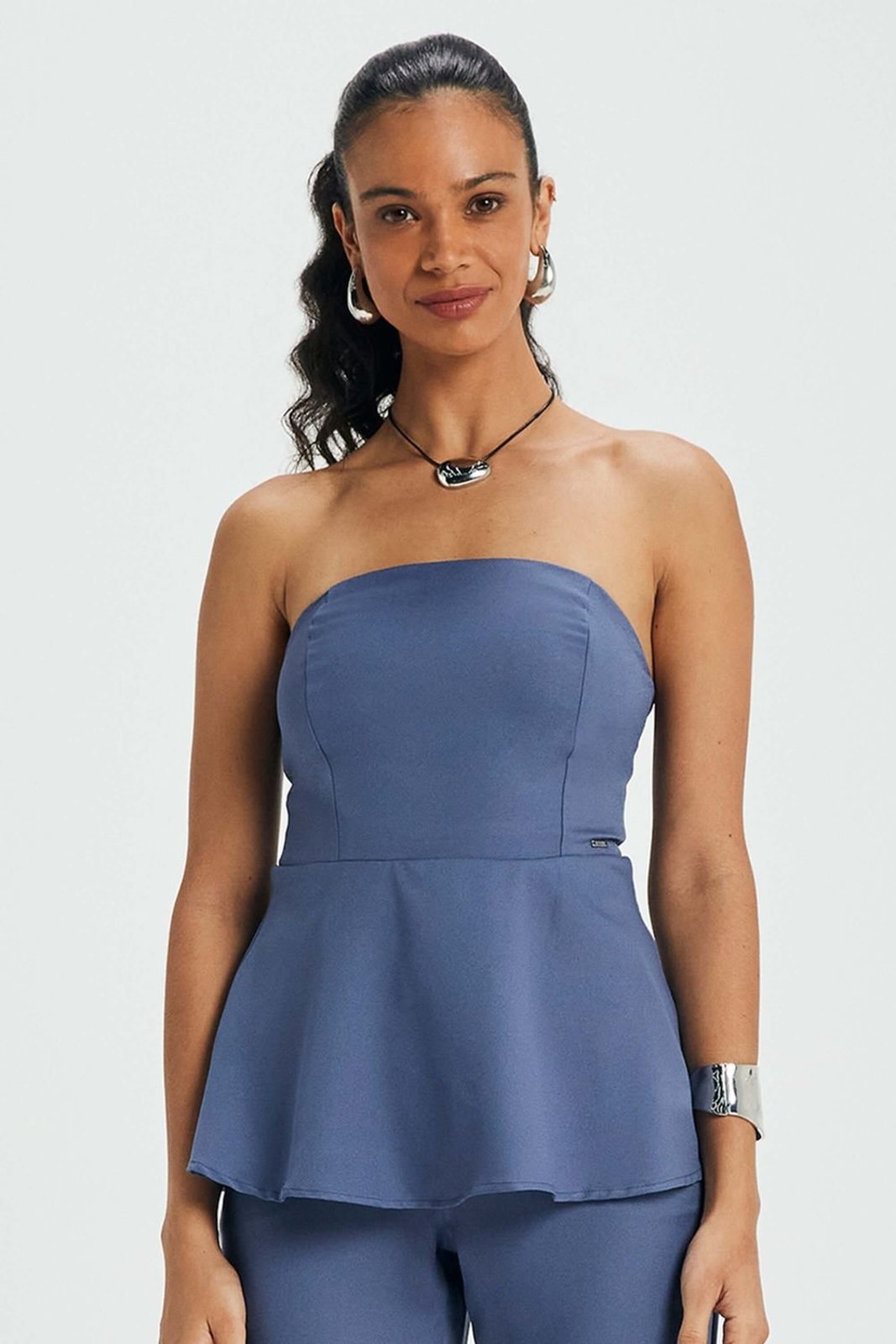Blusa Feminina Peplum Tomara que Caia Marialícia Azul