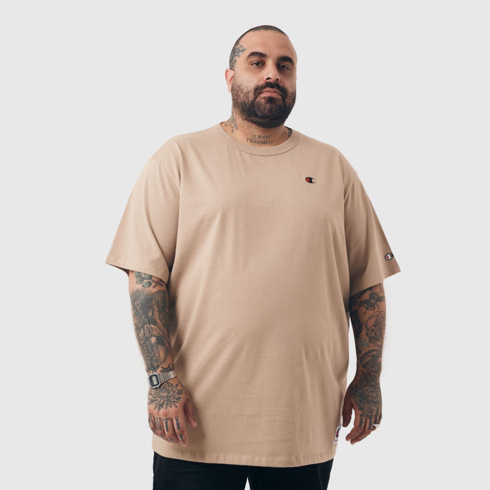CAMISETA CHAMPION DARK KHAKI LOGO C BORDADO TECIDO MEIA MALHA GROSSO GT220B Y06145