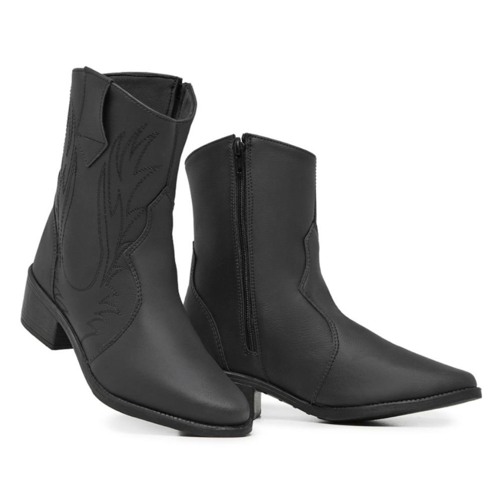 Bota Feminina Cano Médio Veritimo Texana Bordada Montaria Western Clássica Bico Fino Preta