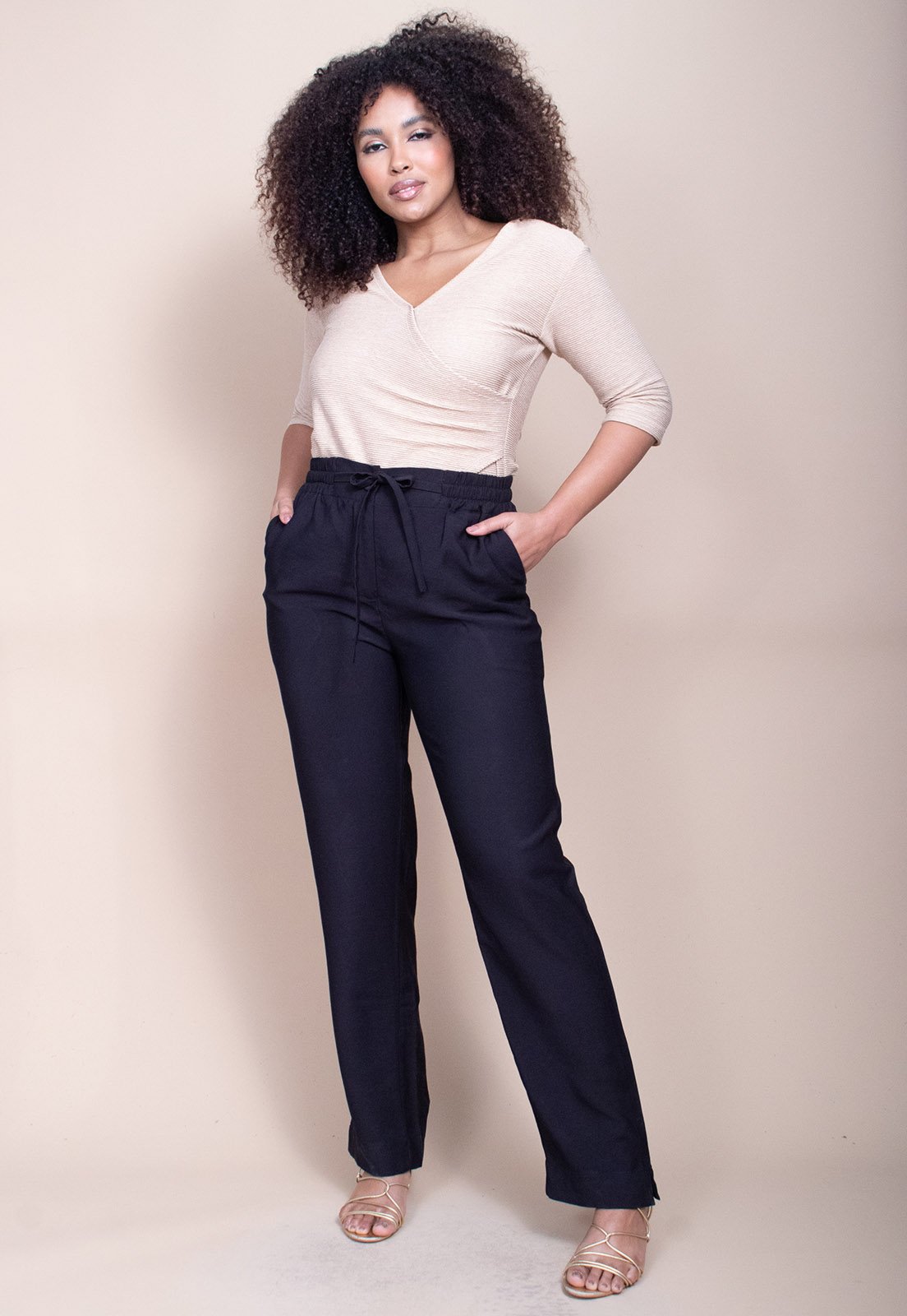 Calça Cabanafree Pantalona Linho com Viscose Preta