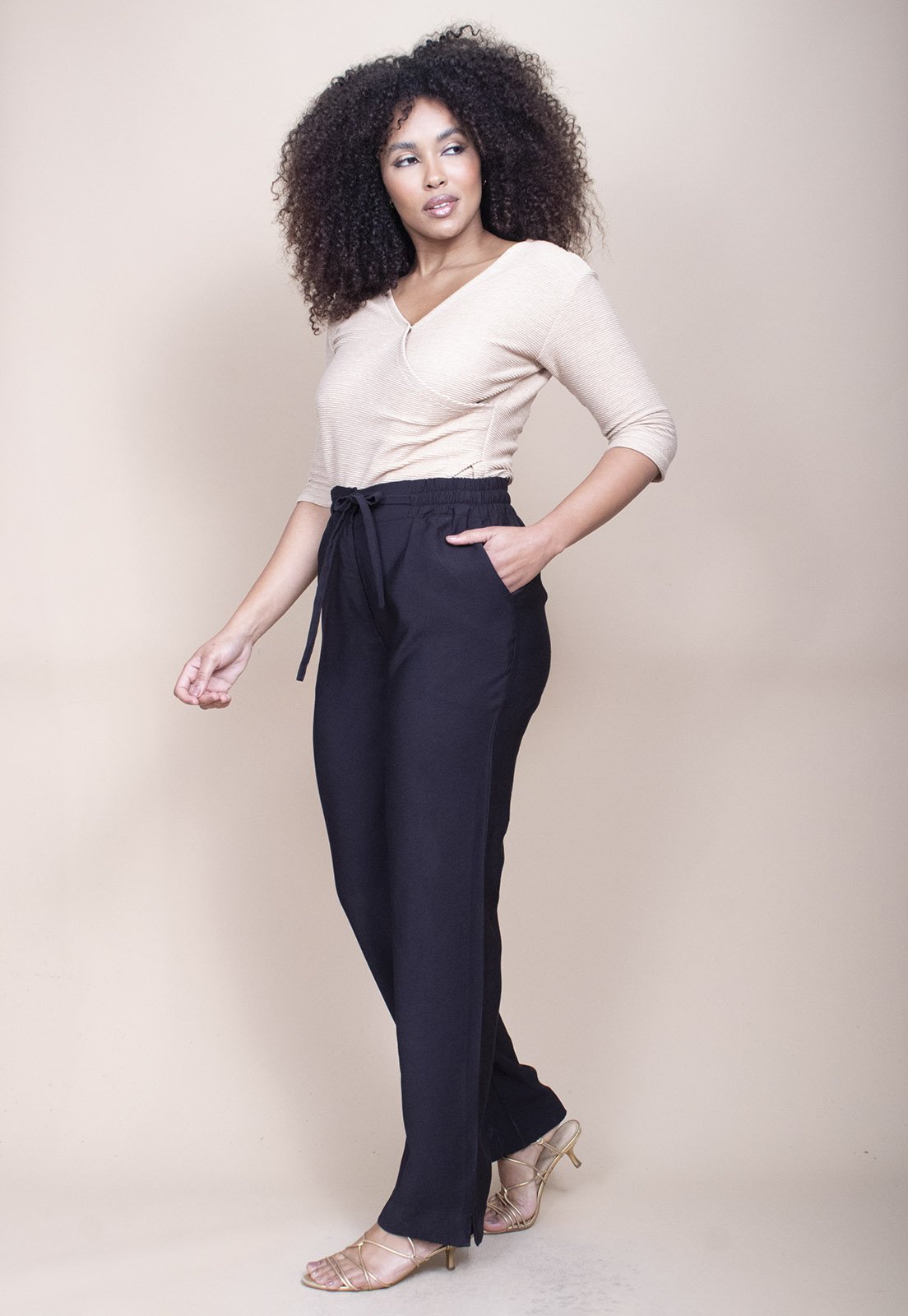 Vista 3 Calça Cabanafree Pantalona Linho com Viscose Preta preto Cabanafree preto