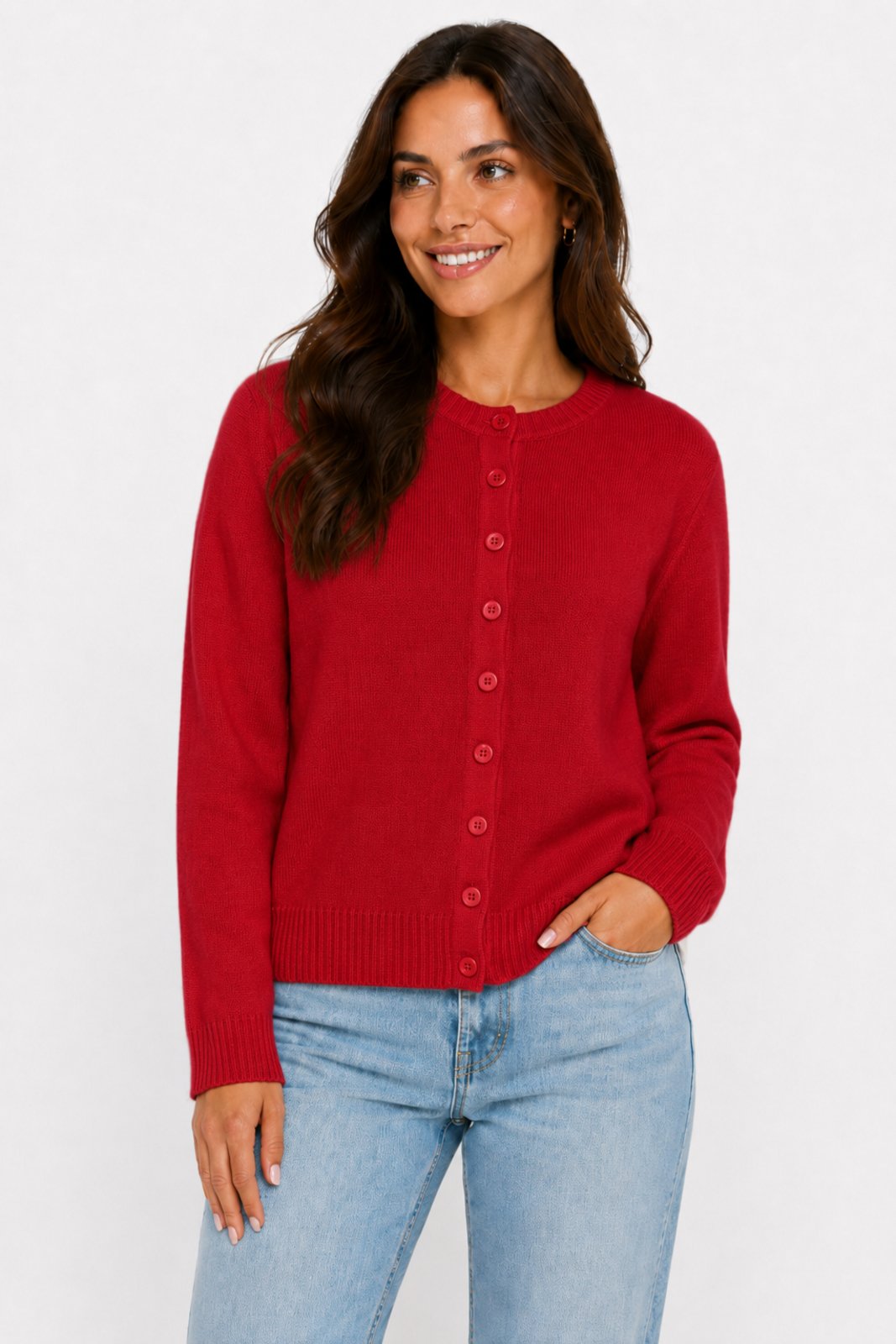 Cardigan Tricôt D Bell Outlet Fashion Botões Vermelho
