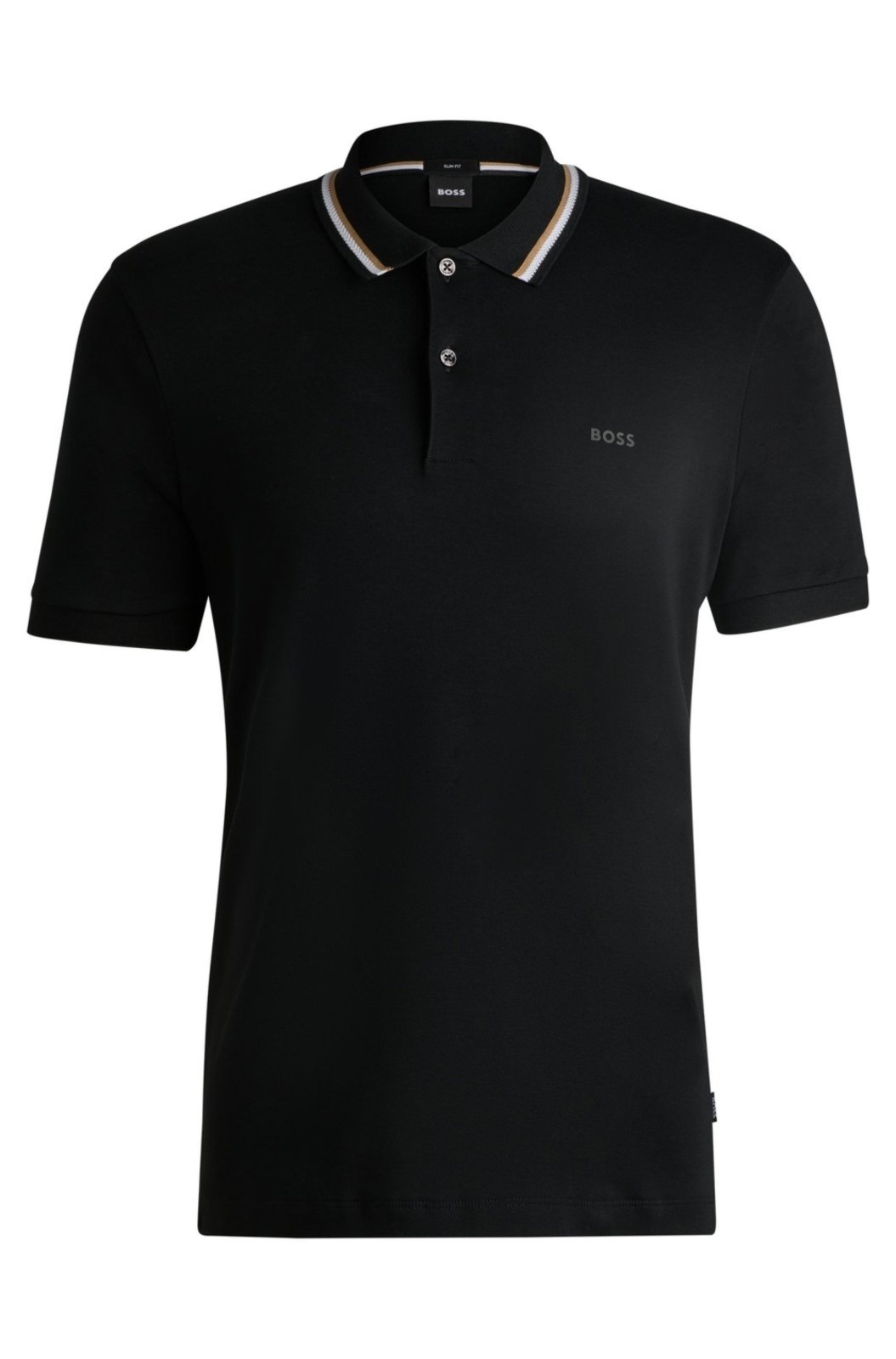 Polo Slim De Algodão Com Colarinho Listrado Preto - 5GG