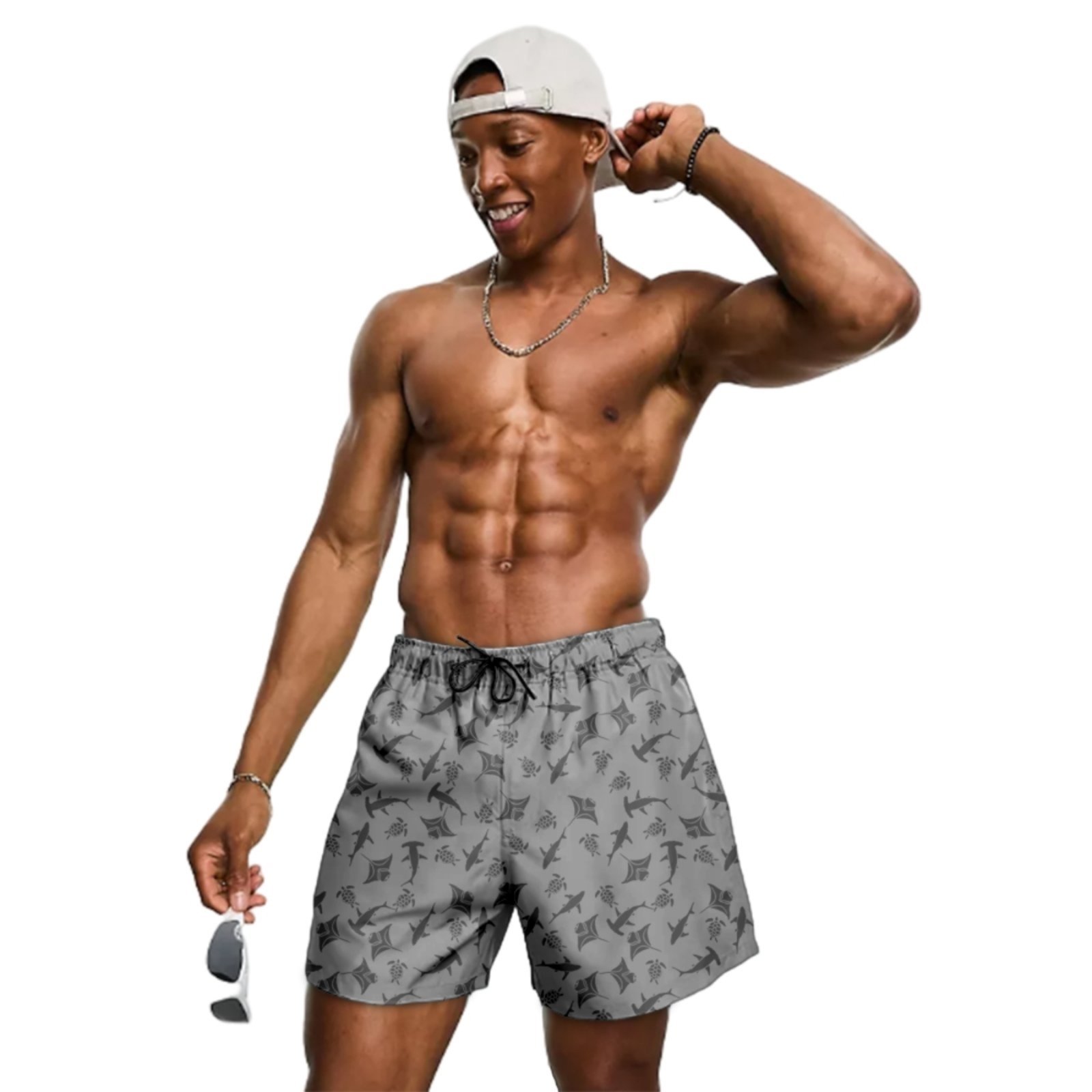 Vista 3 Short Moda Praia Masculino Bermuda Tactel Estampado Modelo Mágico Relaxado azul Relaxado azul