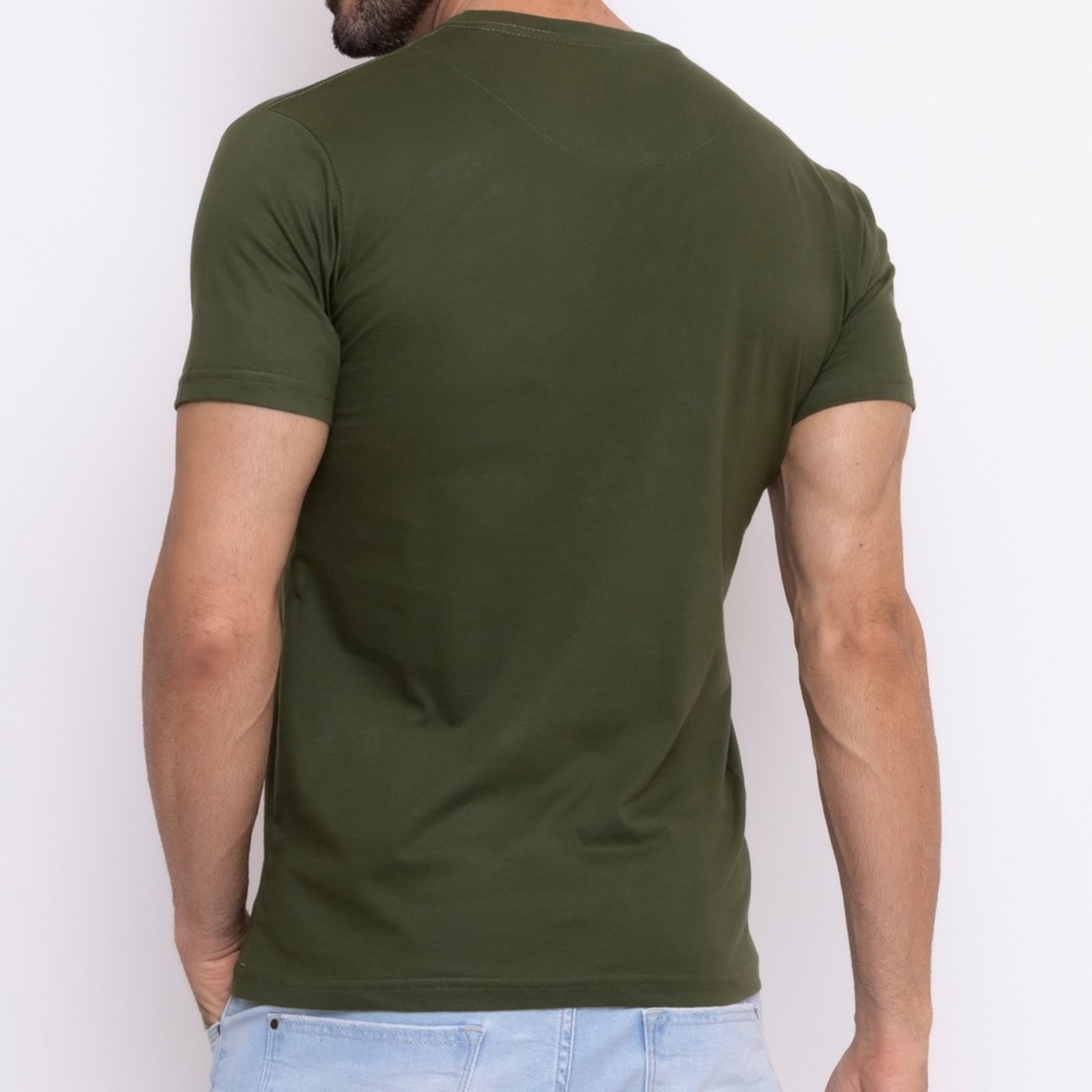 Vista 3 Camiseta Masculina Básica Vih Triny com Bordado no Estilo Tommy Algodão Premium Itália Verde Militar preto verde Vih Triny preto verde