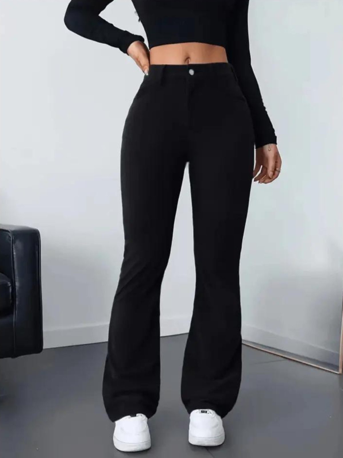 Calça Jeans Kovali Fashion Store Flare Preta com Caimento Perfeito e Conforto Absoluto