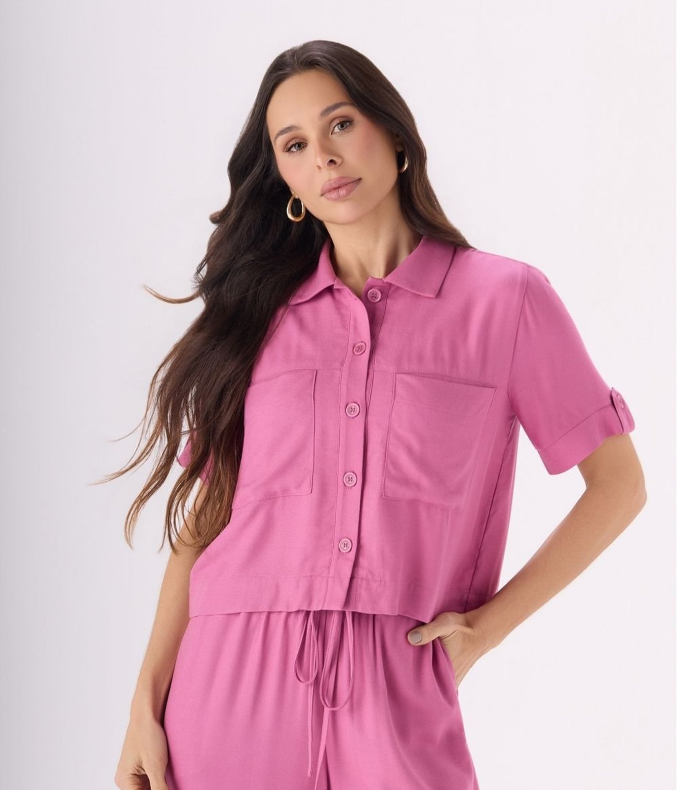 Blusa Makenji Com Bolsos E Botoes Frente Feminina Violeta