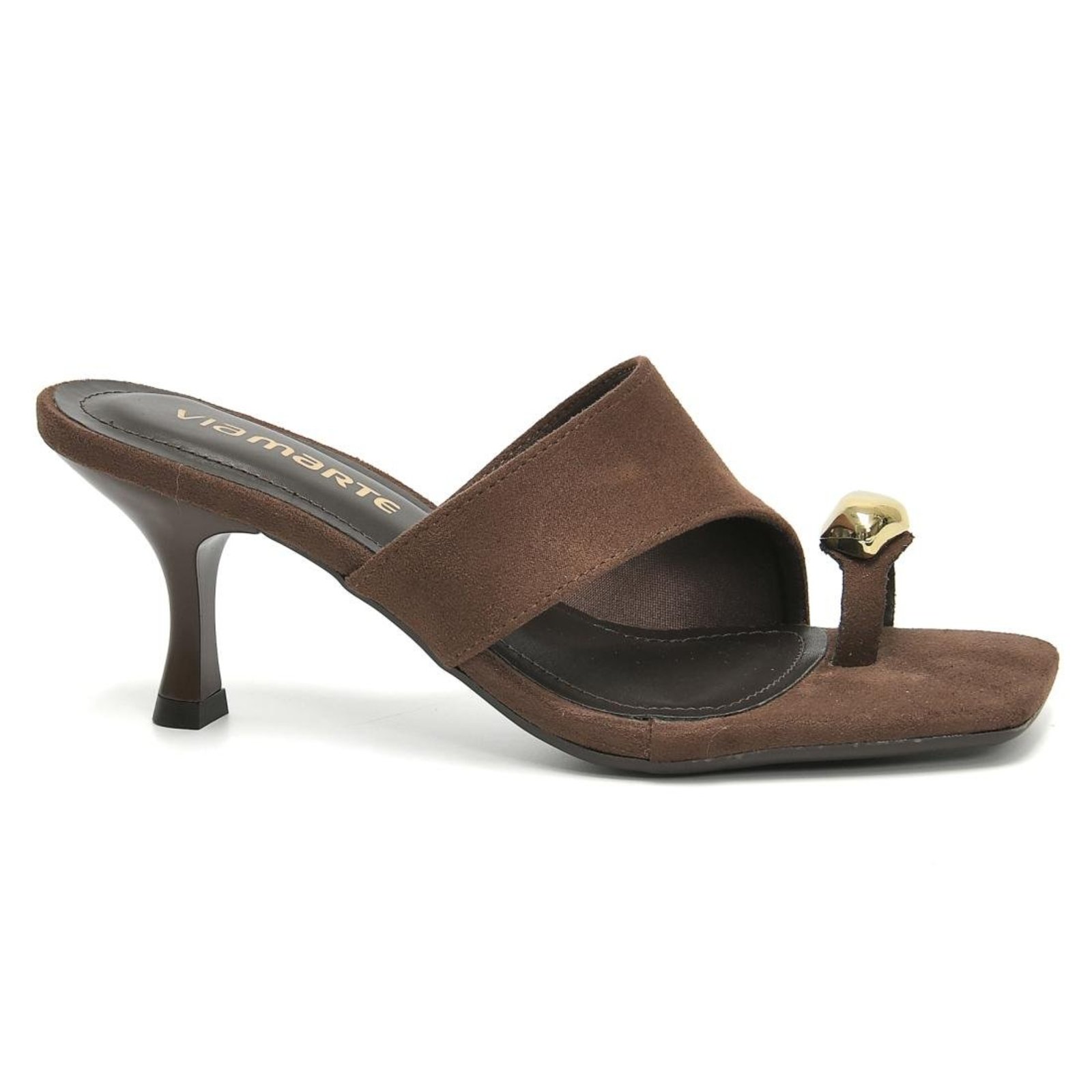 Tamanco Mule Via Marte Ring Toe Logo Feminina Marrom