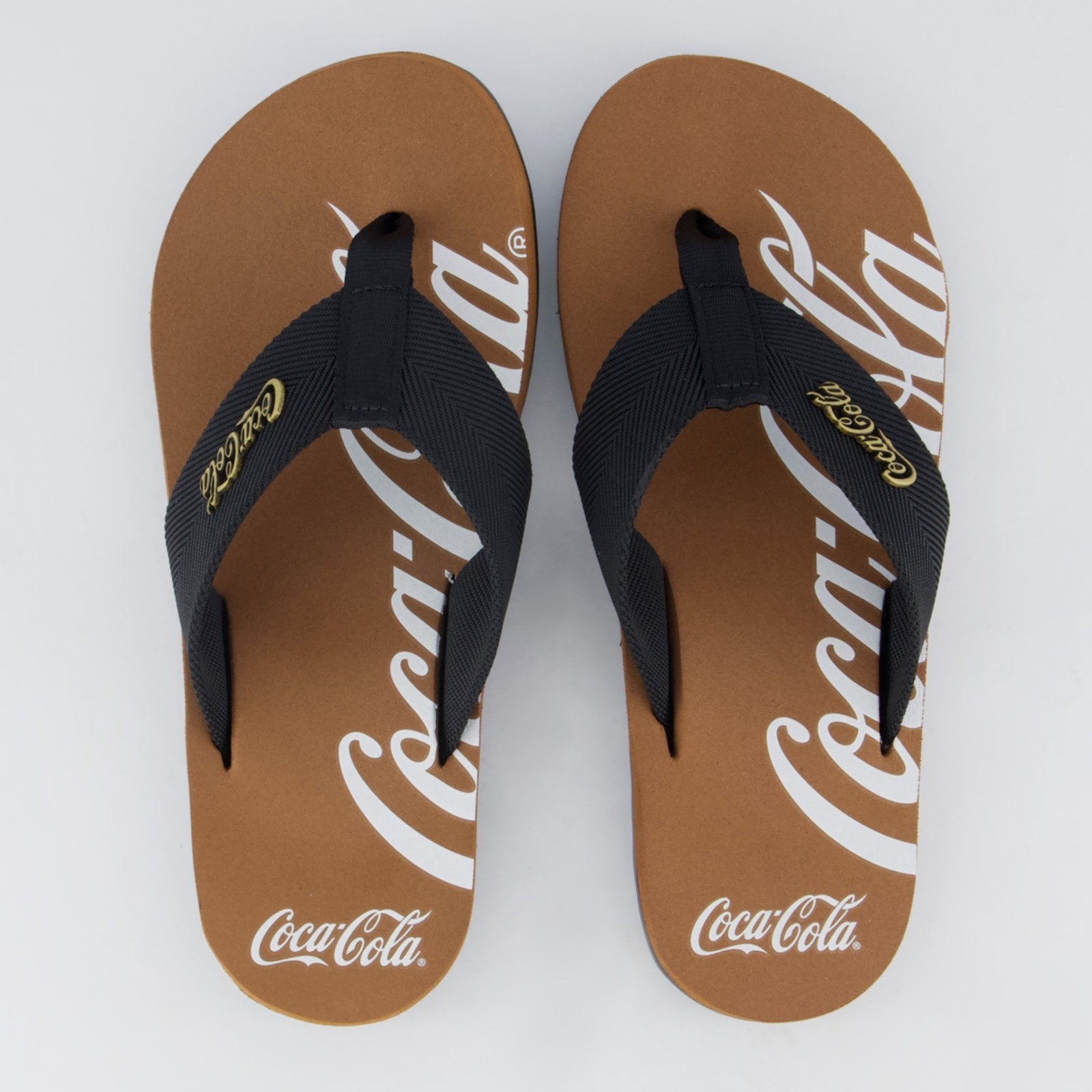Vista 2 Chinelo Coca Cola Wave Spencerian e Preto Coca-Cola marrom Coca-Cola marrom