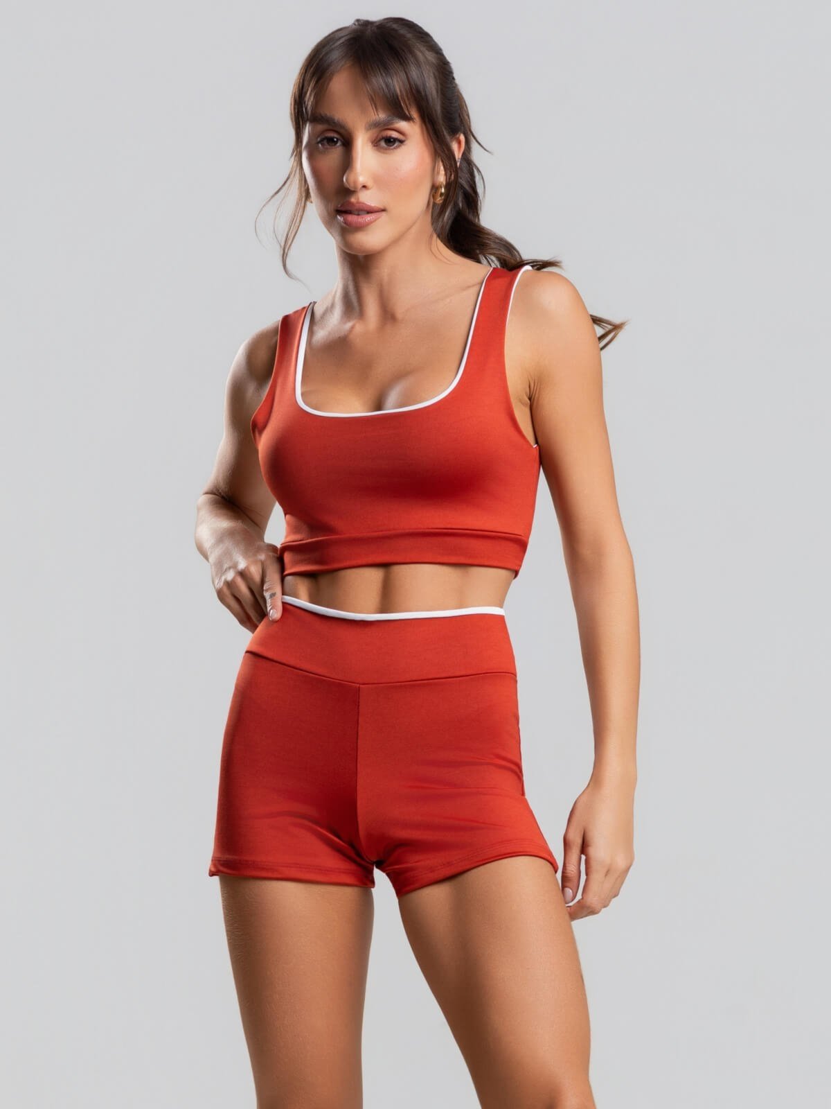 Vista 2 Conjunto Suplex Bicolor Short + Top Regata Vicbela vinho Vicbela vinho