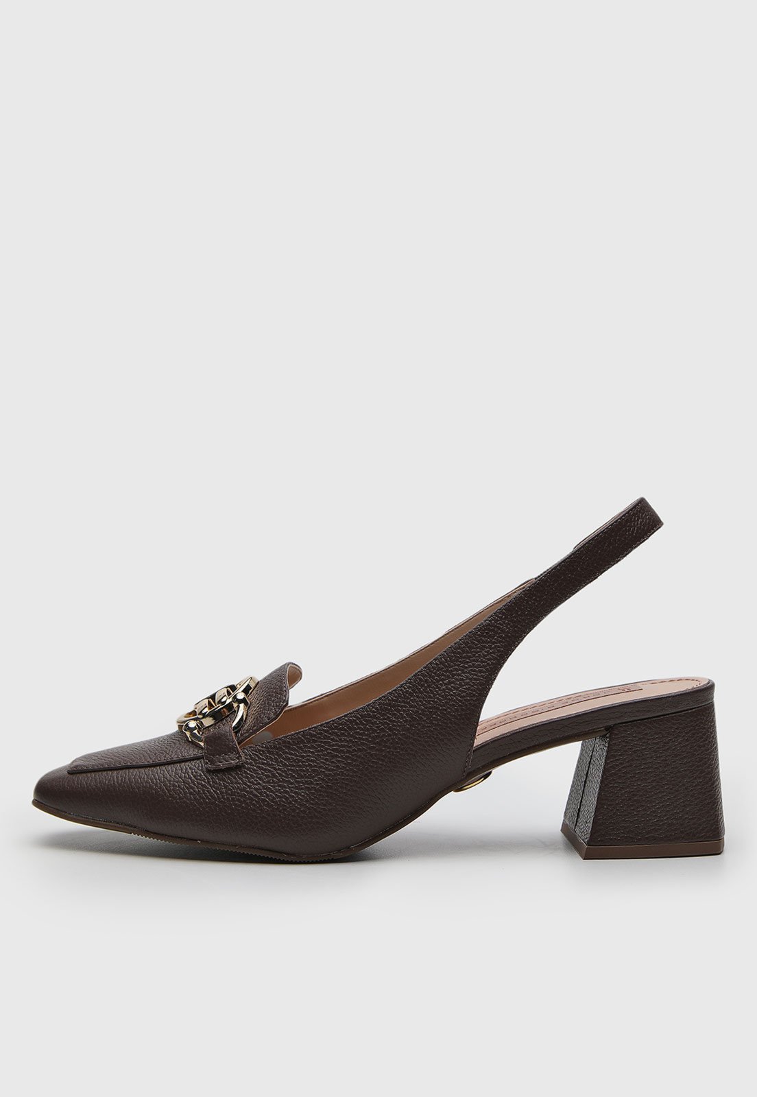 Scarpin Feminino Jorge Bischoff Salto Bloco Detalhe Dourado Marrom