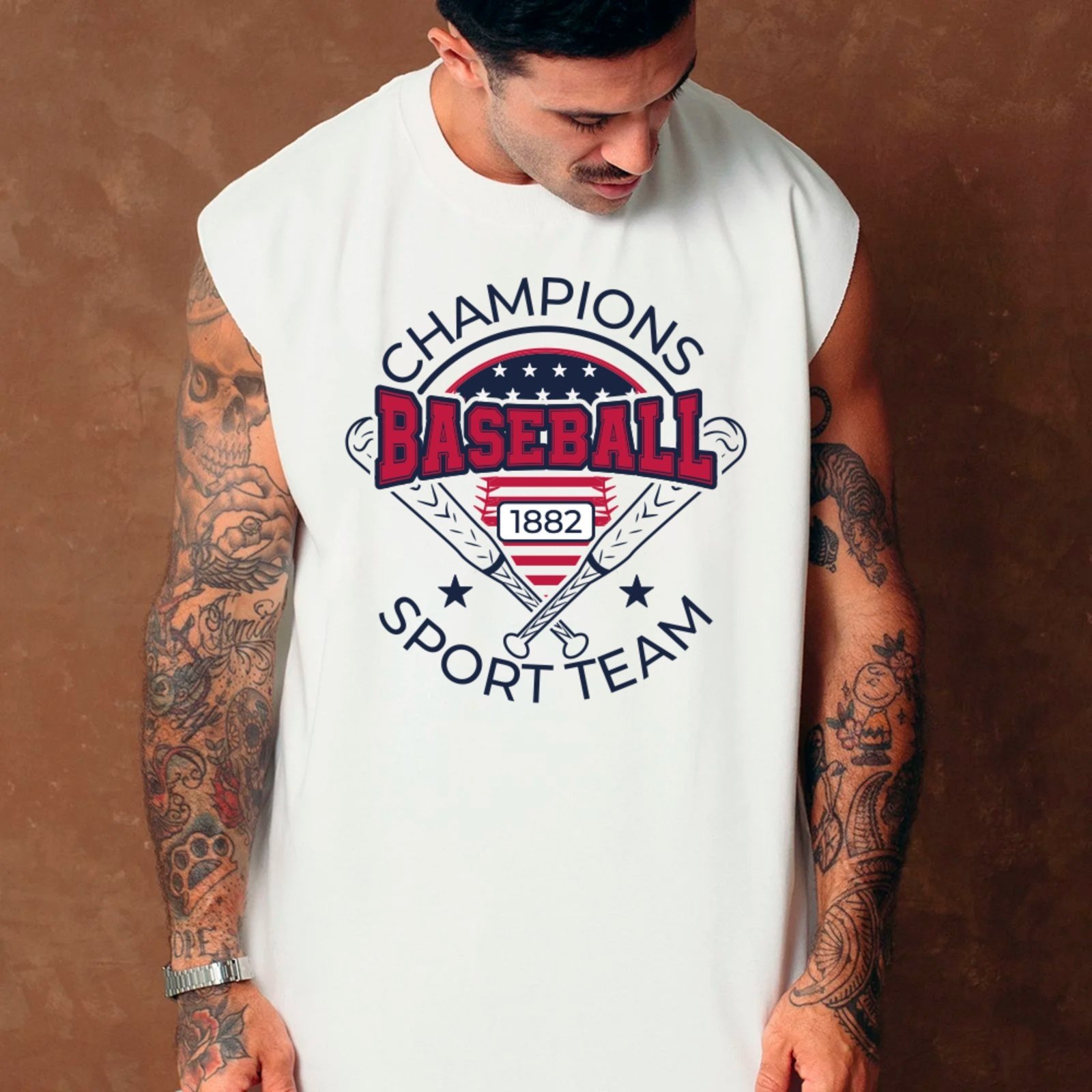 Camiseta Regata Machão Ousy Baseball Sport Vibes Oversized Masculina Branco