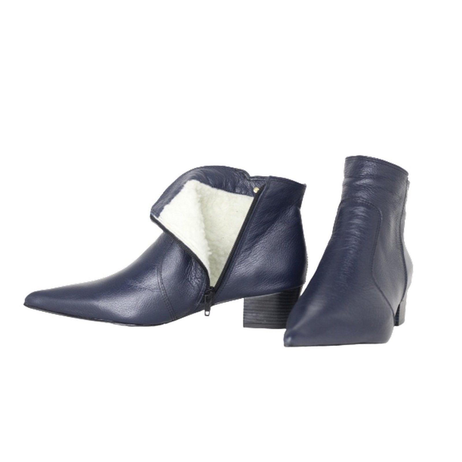 Vista 3 Bota Feminina em Lã Sintética Bico Fino Cano Curto Couro Salto 4 CM Azul Spinelli azul marinho Spinelli azul marinho