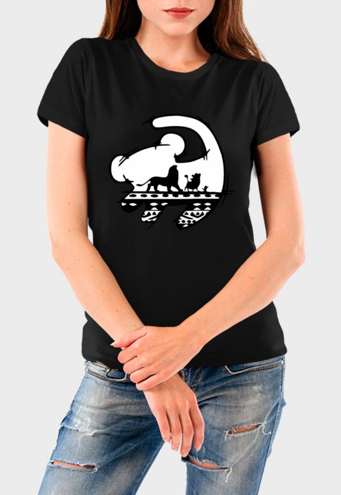 Vista 2 Camiseta Feminina Preta Laion Algodão Premium Benellys preto Benellys preto