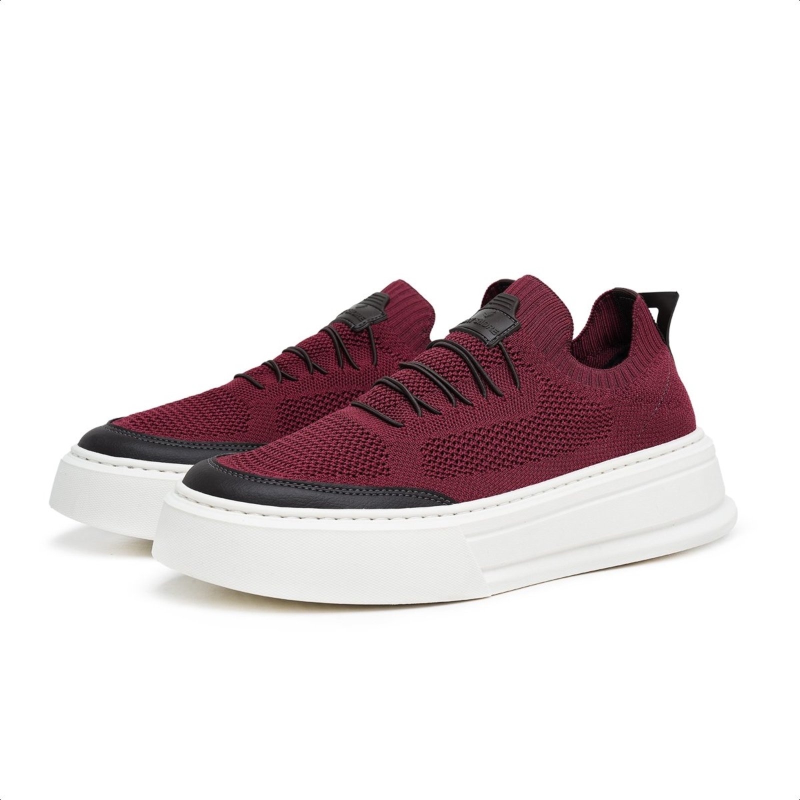 Tênis Masculino Casual Anna Andrade Knit Calce Fácil Sapatenis Elástico Sola Branca Bordô