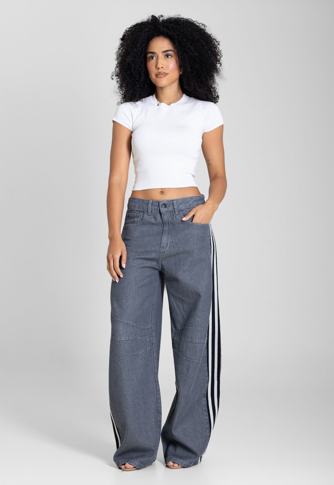 Calça Feminina Sawary Wide Leg Cinza