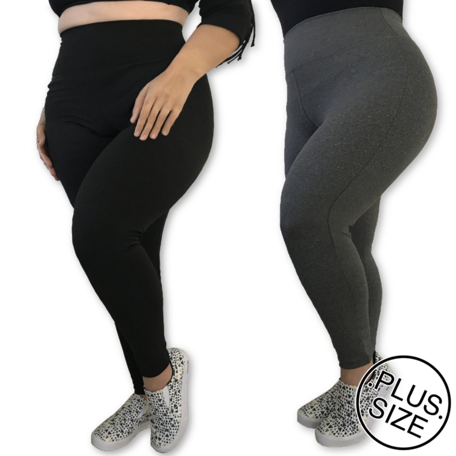 Kit 2 Calças Legging Plus Size Heide Ribeiro Leg Silver Suplex Preto/Cinza