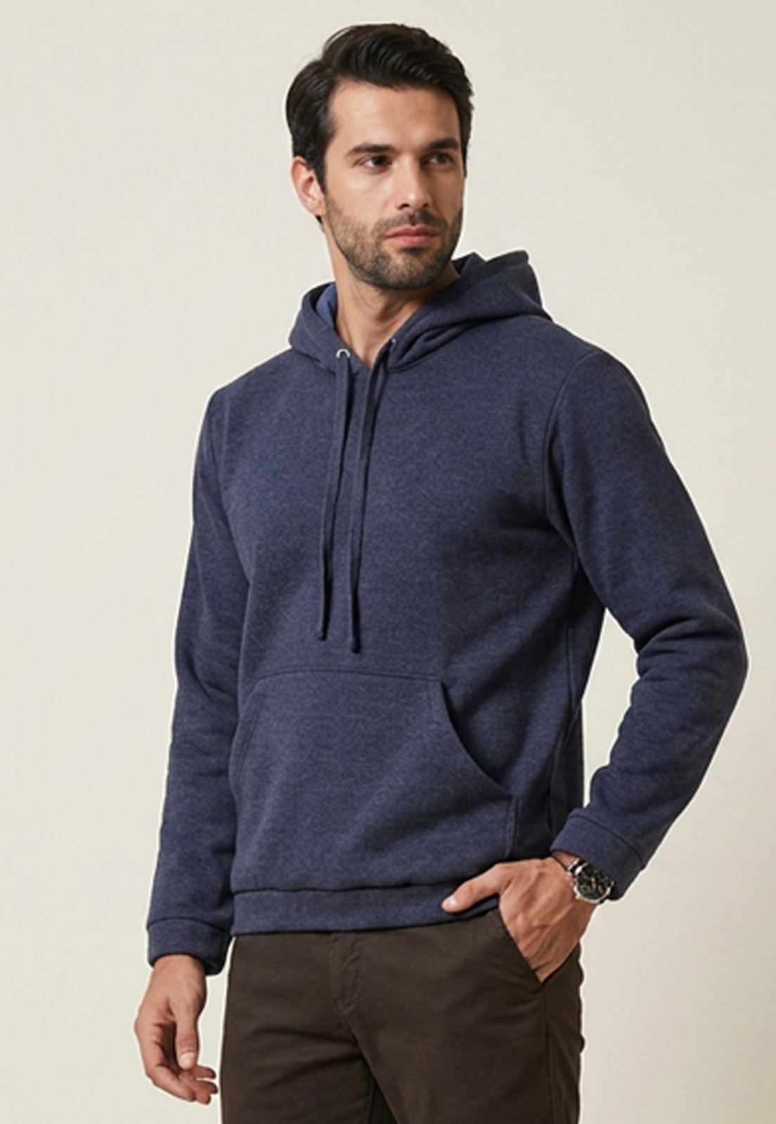 Casaco Moletom Masculino com Capuz Bolso Canguru Blusa de Frio Inverno Flanelado