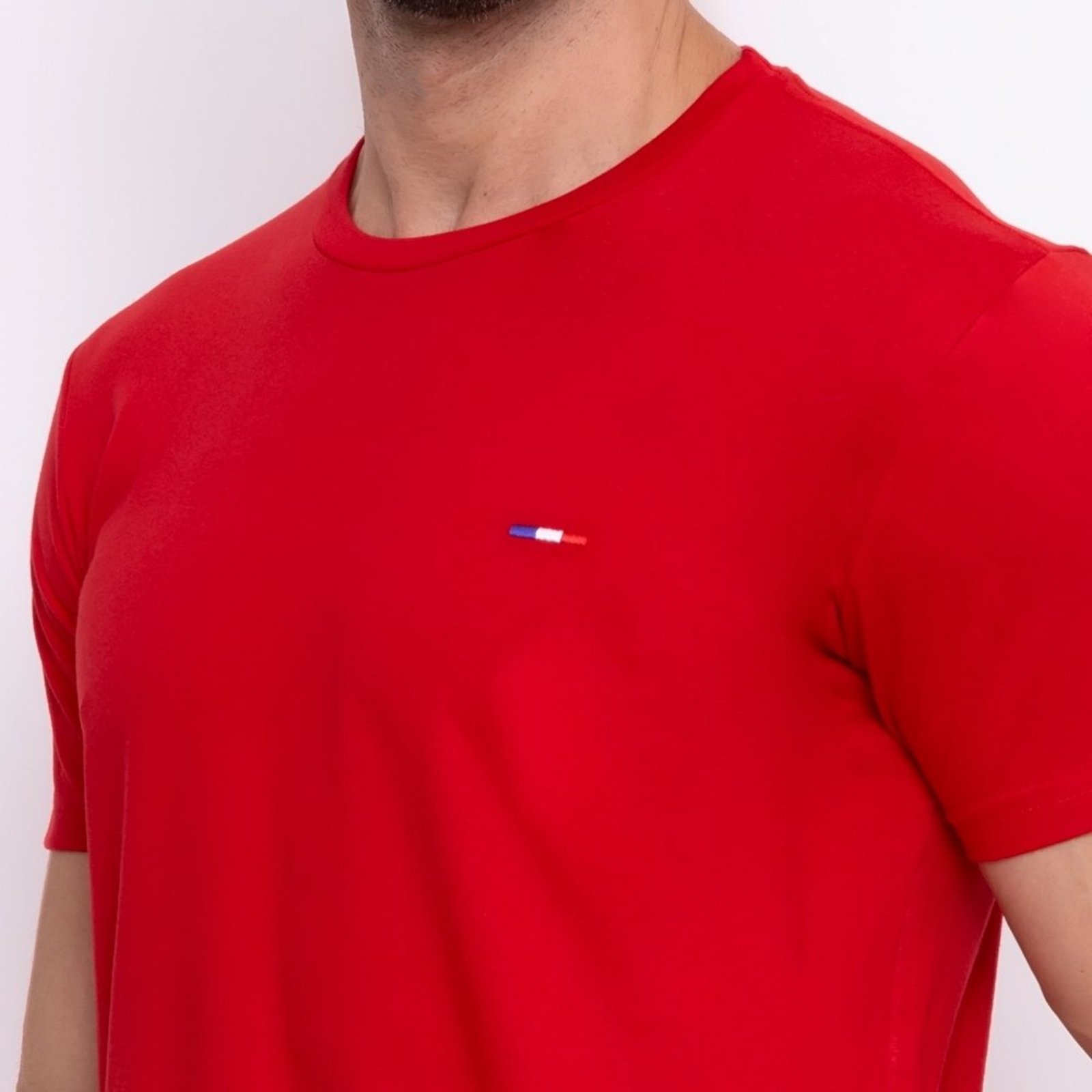 Camiseta Básica Masculina em Algodão Premium Bordado Premium França Vermelho