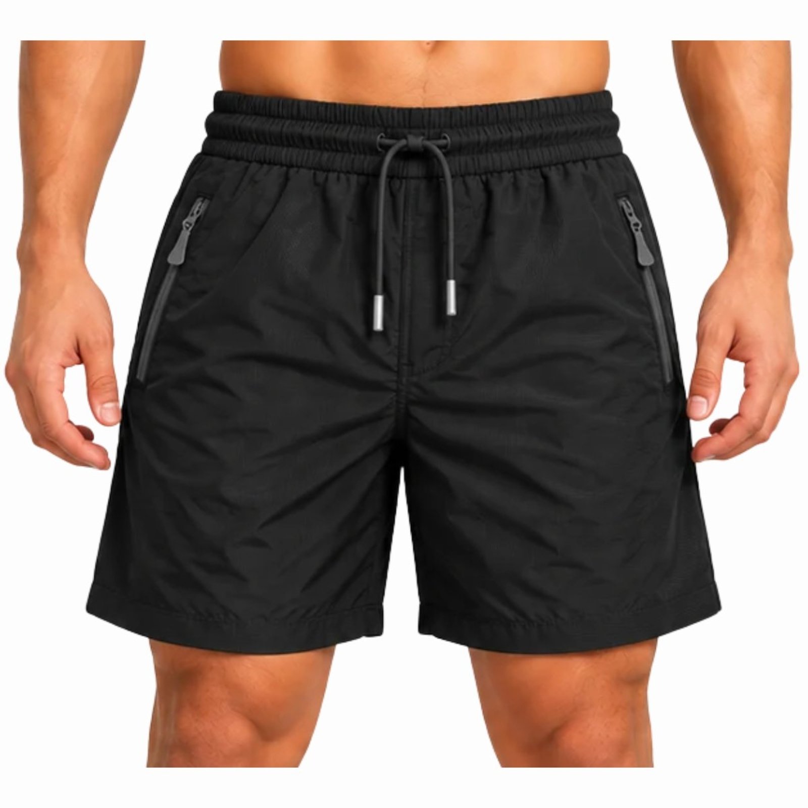 Bermuda Masculina Esportiva Poliamida com Bolsos de Zíper e Cordão Preto
