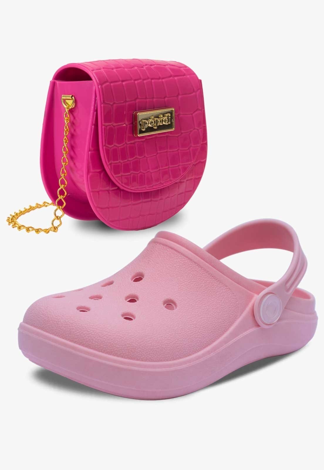 Vista 2 Infantil - Kit Bolsa e Sandalia Babuche Chinelo Pópidi Menina Rosa e pink/rosa rosa Pópidí pink/rosa rosa