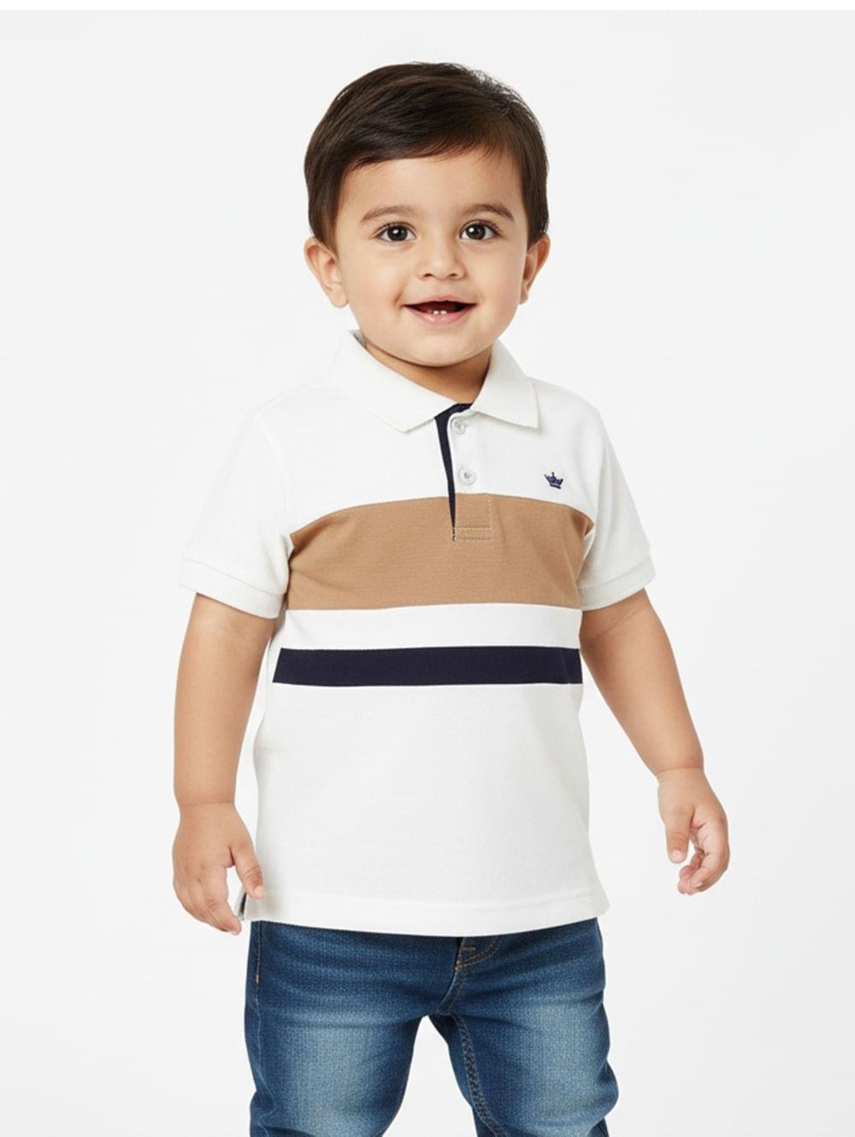 Infantil - Polo Malha Manga Curta Para Menino - OFF WHITE