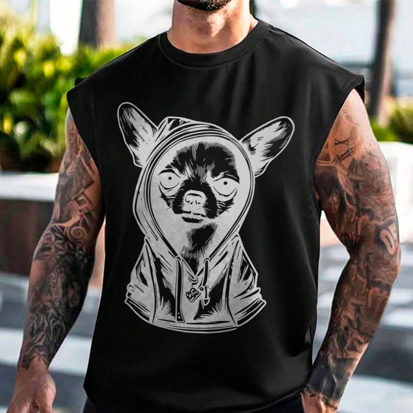 Camiseta Regata Machão Cachorro Estiloso Streetwear Urbano Preto