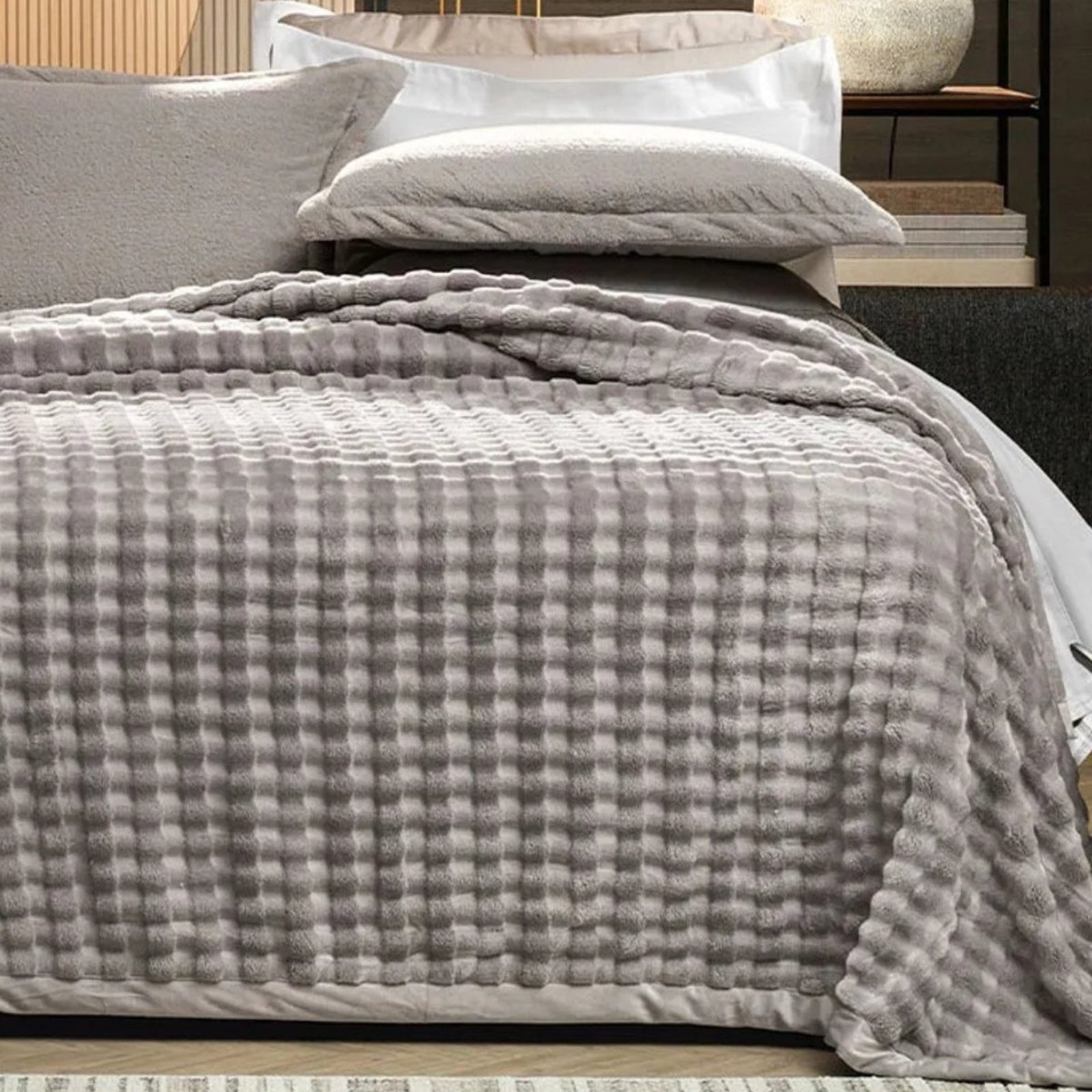 Cobertor Queen Alto Relevo Grosso Inverno Luxo Altenburg Desert Cinza