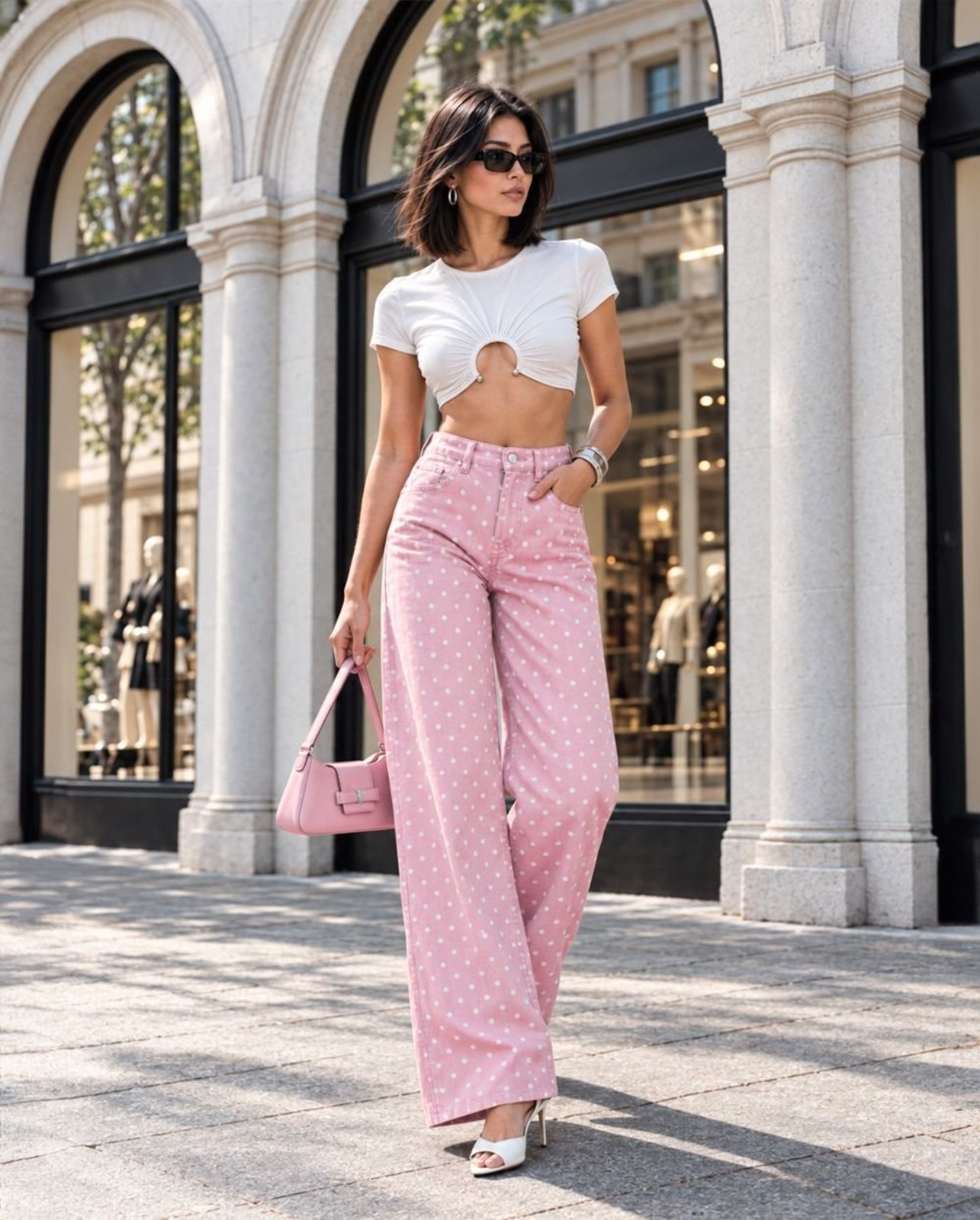 Calça Jeans Wide Leg Feminina Poa 25920 Rosa Consciência