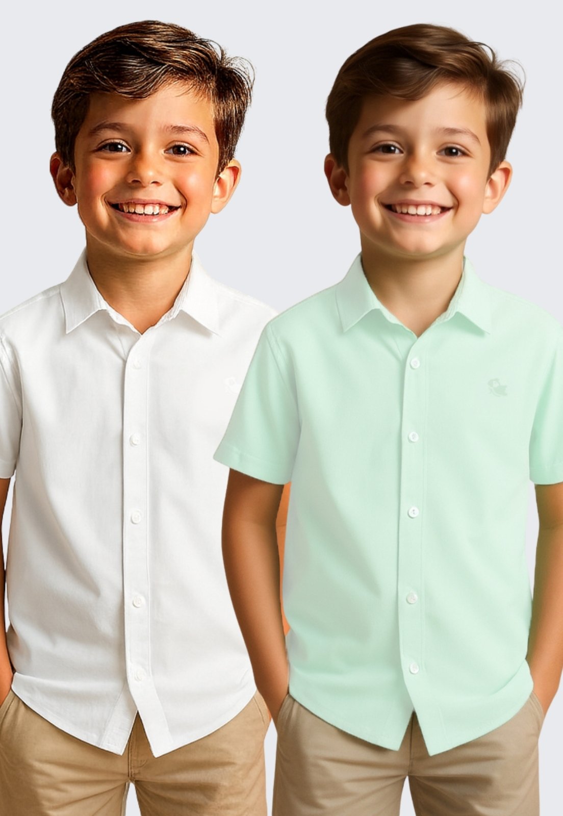 Infantil – Kit 2 Camisa Social Masculina Manga Curta Daze Modas Branco e Verde