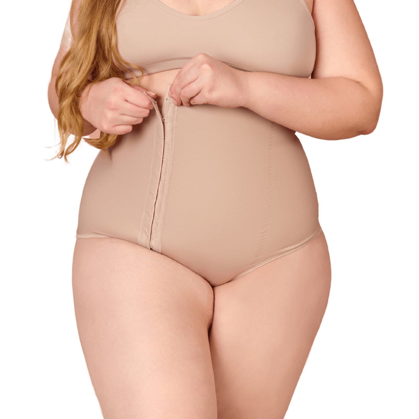 Cinta Alta Pós-parto Plus Size Cirúrgica Modeladora Cintura com Fecho Média Compressão Shanty Lingerie Bege