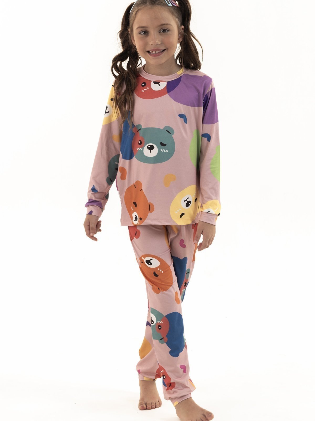 Pijama Longo de Inverno Menina em Suede Rosa Ursinhos Doces 4 a 16 anos