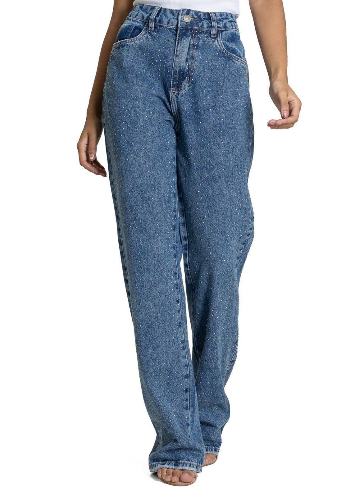 Calça Jeans Sawary Reta Brilho - 283153 - Azul - Sawary