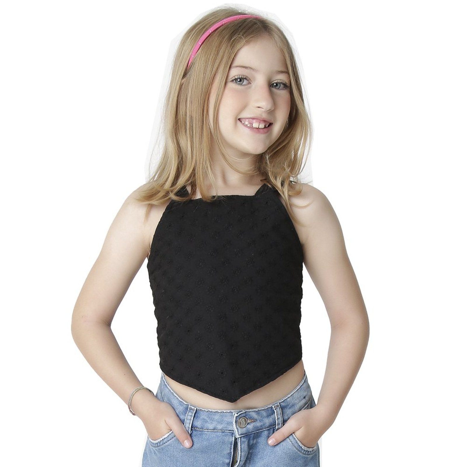 Infantil - Blusa Juvenil Look Jeans Cropped Collor